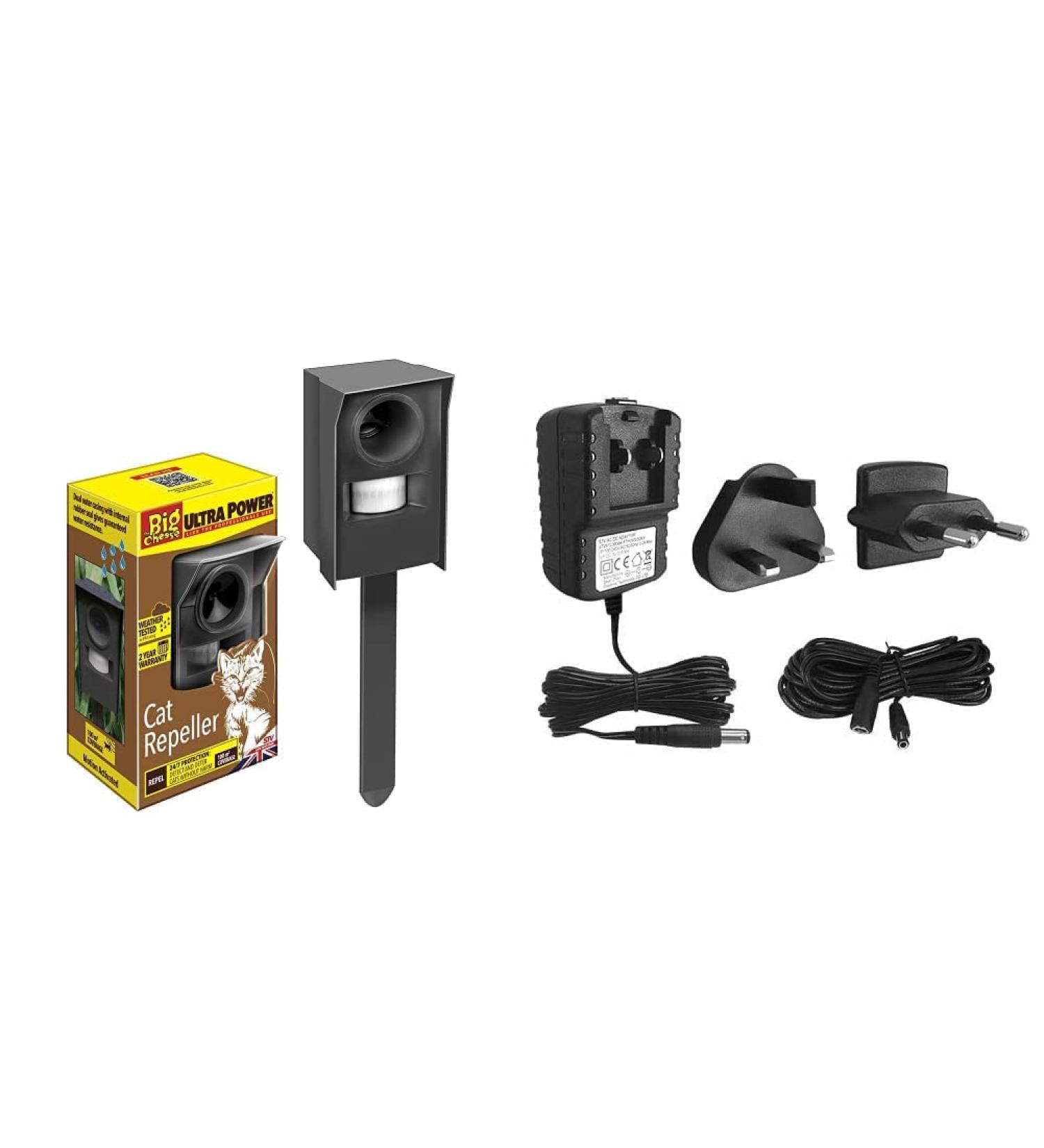 Defenders STV606 Mega-Sonic Cat Repeller Motion-Activated Cat Repellent & STV612 9 V Universal Mains Adaptor Extension Cable for Use with Mega-Sonic Cat Repellers Black One Size + STV612 9 V Mains Adaptor - Buy Online on SooperMarket.com