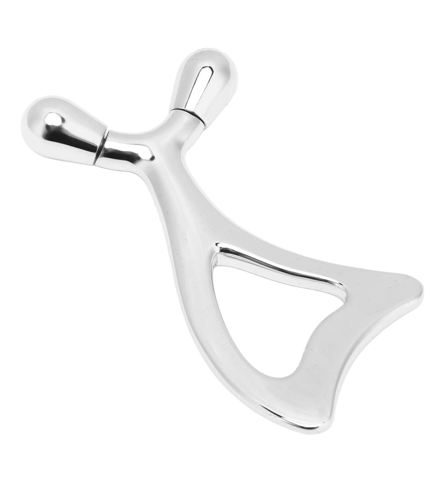 Portable Silver Face Massage Device - Gua Sha Spoon Tail Comfortable Manual Metal Massager for Relaxation & Skincare - Buy Online on SooperMarket.com