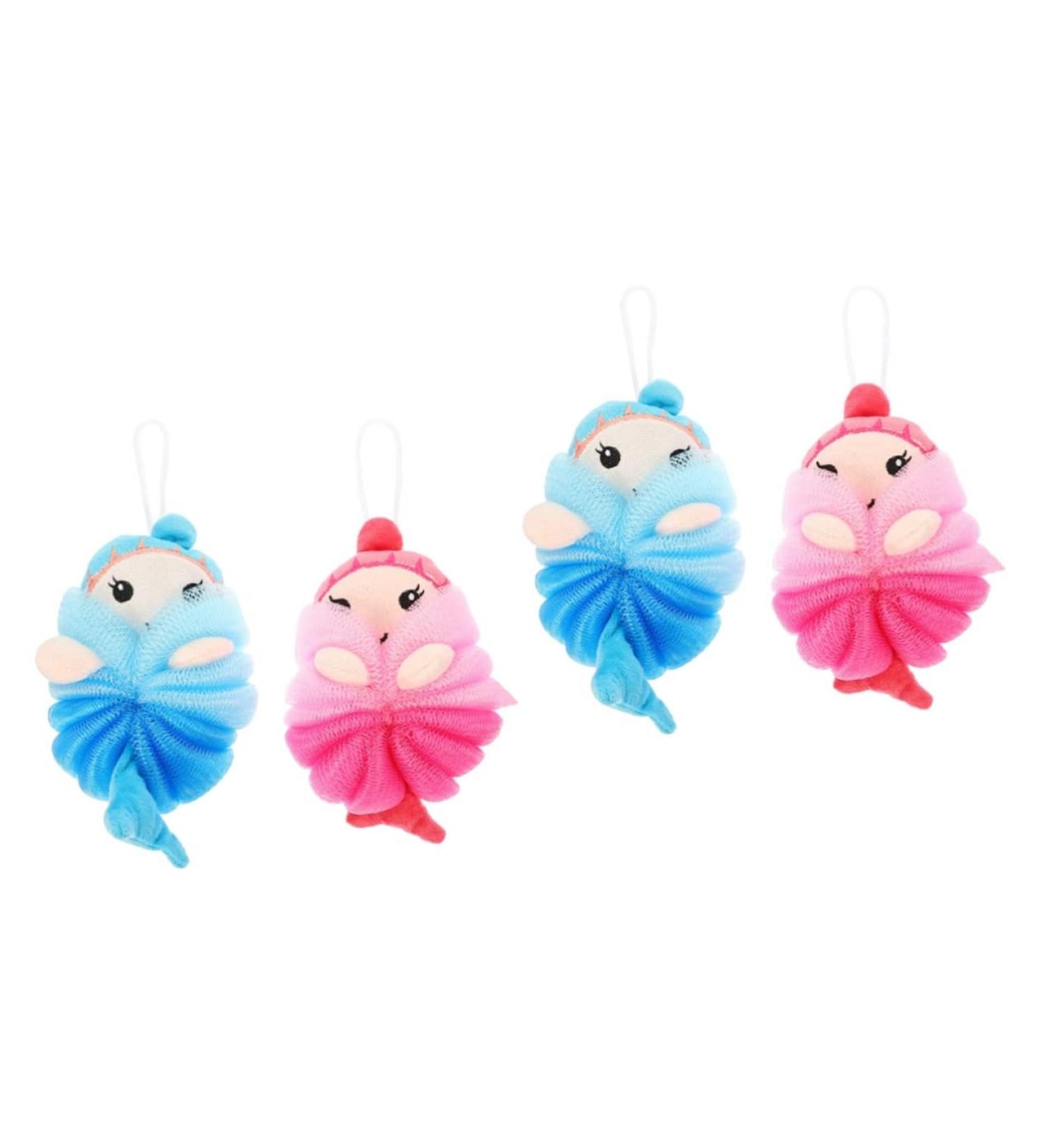 Angoily 4 Pcs Cartoon Bath Ball Sponge Set for Kids | Mesh Shower Scrubber & Loofah Cushion | Ideal Bathing Accessories for Children - Buy Online on SooperMarket.com