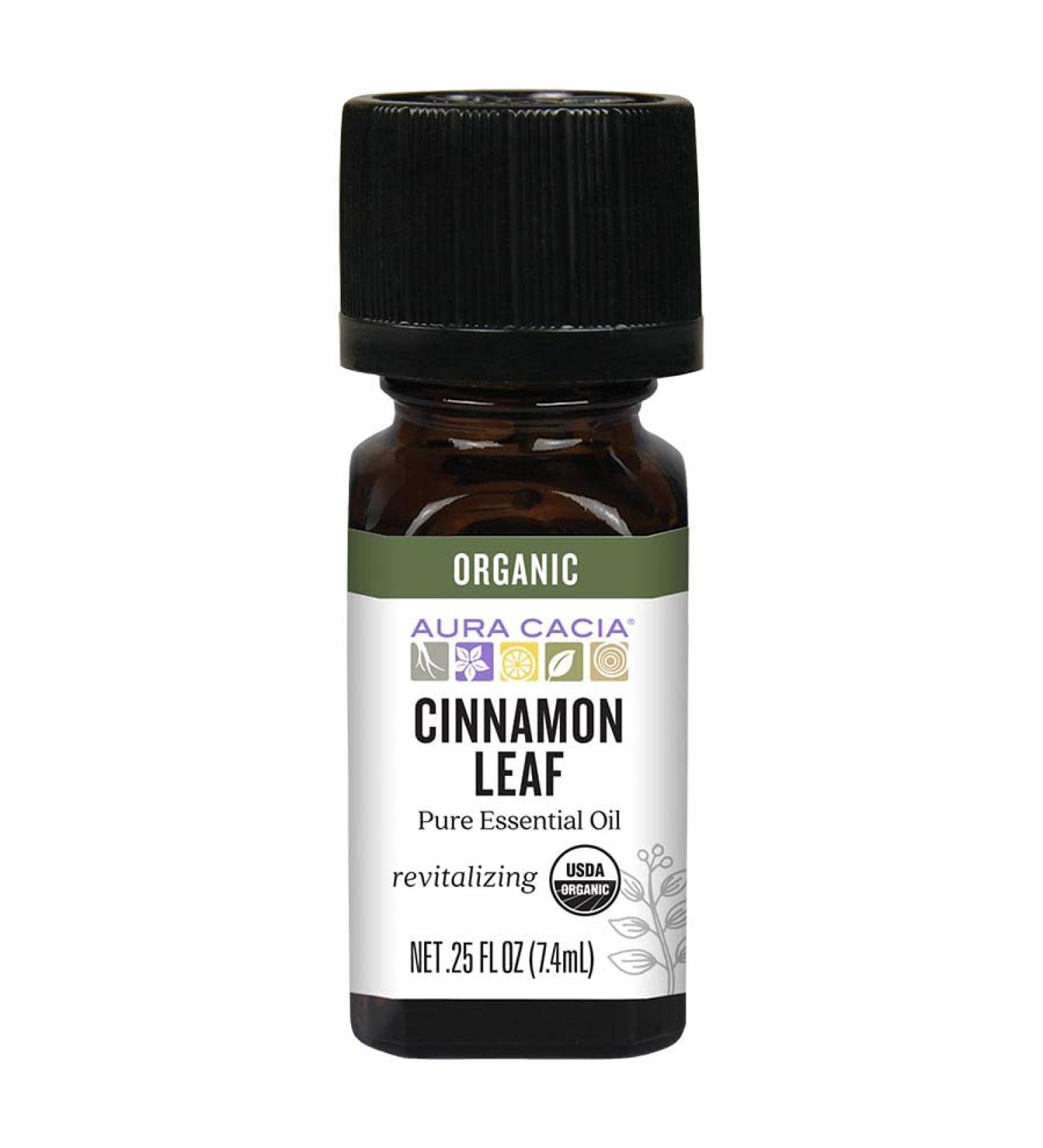 Organic Cinnamon Leaf Essential Oil by Aura Cacia | GC/MS Tested | 7.4ml (0.25 fl. oz.) - Buy Online on SooperMarket.com