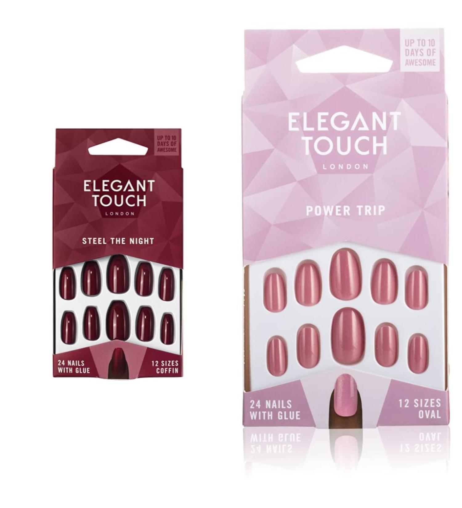 Elegant Touch Colour False Nails Steel the Night Oval Shape (previously known as After Dark) 24 Nails with Glue included & Colour Nails - Power Trip - Shimmer Dusky Rose - Oval Shape Variety Pack + Shimmer Dusky Rose - Buy Online on SooperMarket.com