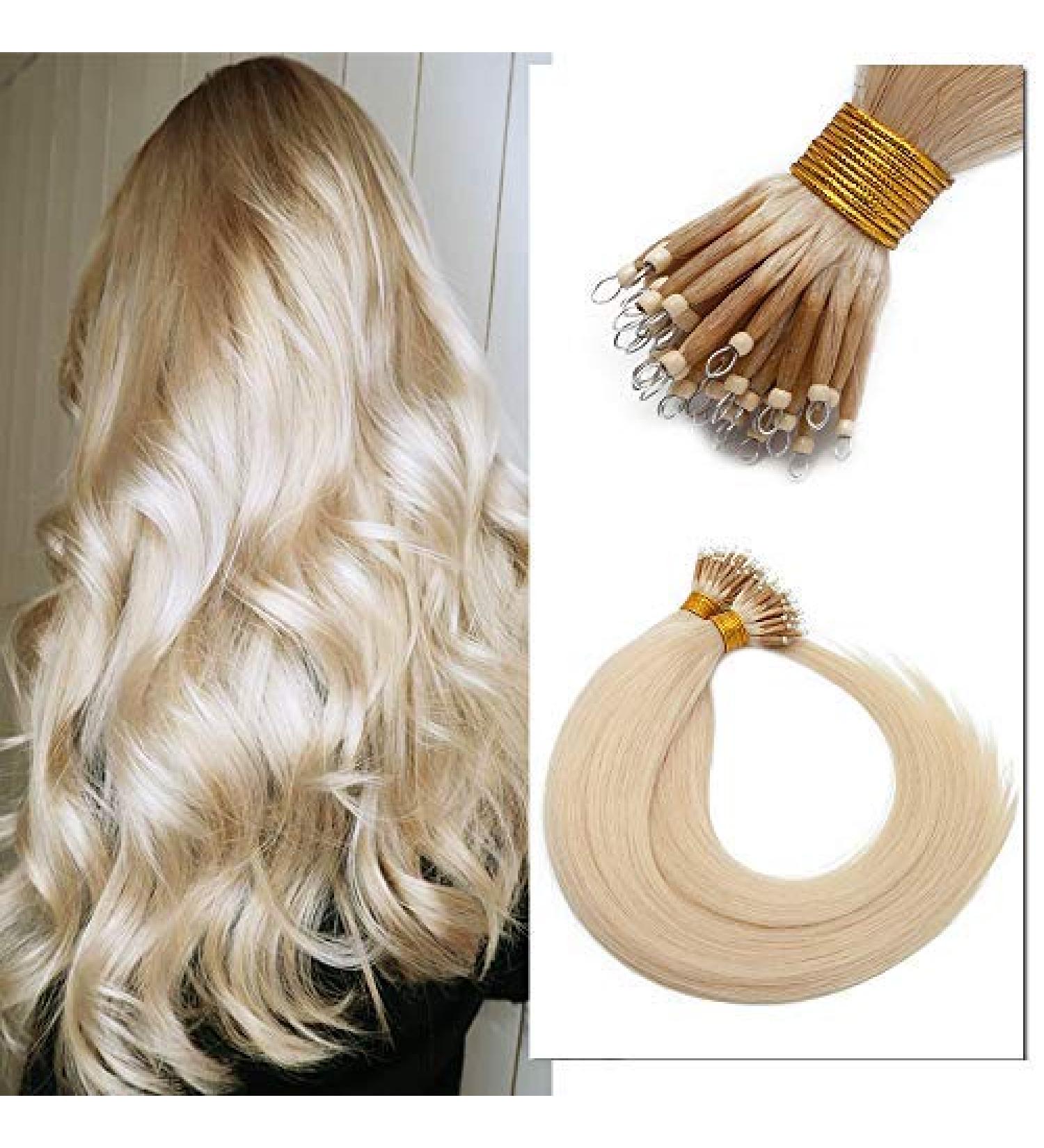 Nano Ring Hair Extensions 22inch 1g/s Pre Bonded 50g Nano Tip Bondings 100% Real Remy Human Hair #613 Bleach Blonde - Buy Online on SooperMarket.com