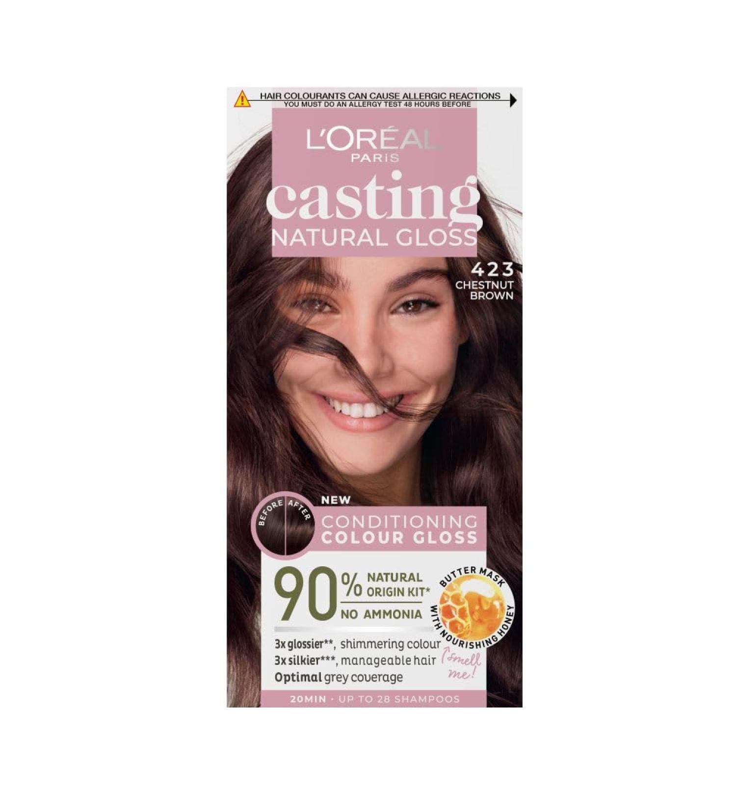 L'Oreal Paris Ammonia Free Semi-Permanent Hair Dye 423 Brown Noisette - Natural Glossy Hair Colour with Natural Looking Finish - 1 Application - Buy Online on SooperMarket.com