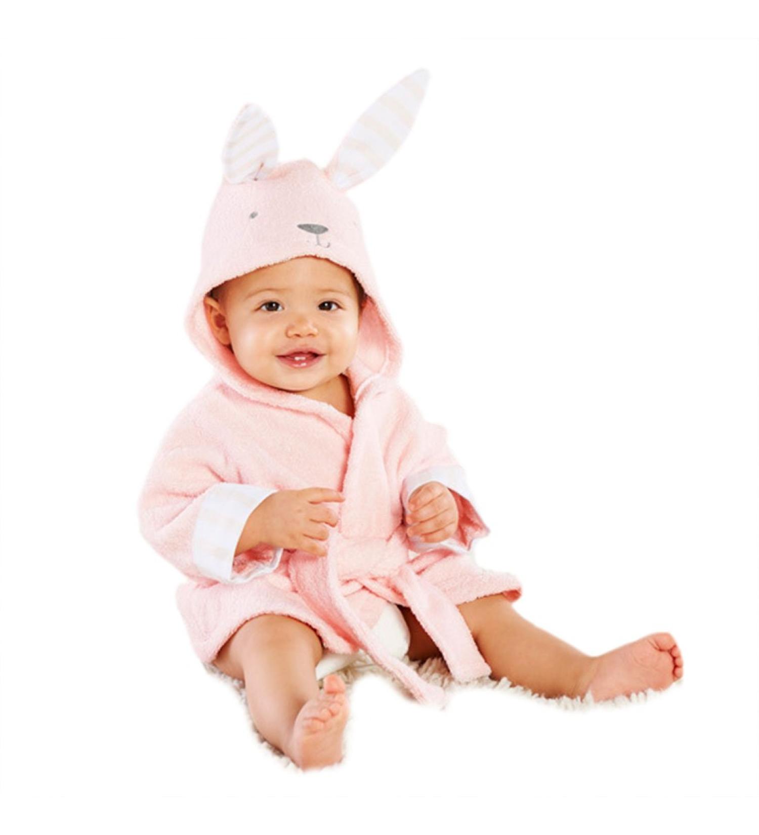 CuteOn Unisex Baby Kids Cartoon Animal Flannel Hooded Bathrobe Pajamas Nightwear 100 Rabbit