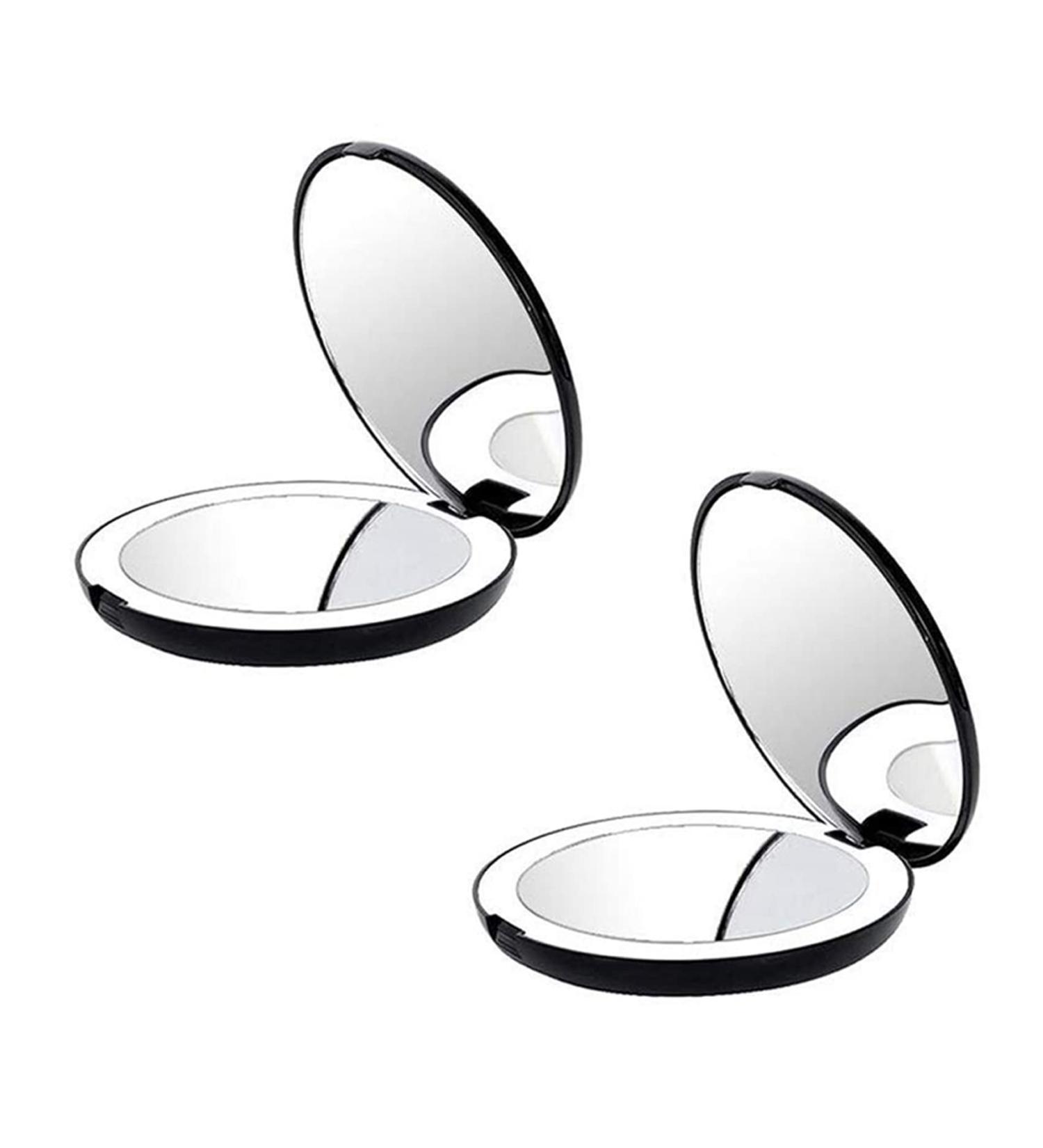 2X Portable Folding Mirror with LED Light 10X Magnifying Glass 12 Lamp Bead Mini Mirror Black - Buy Online on SooperMarket.com
