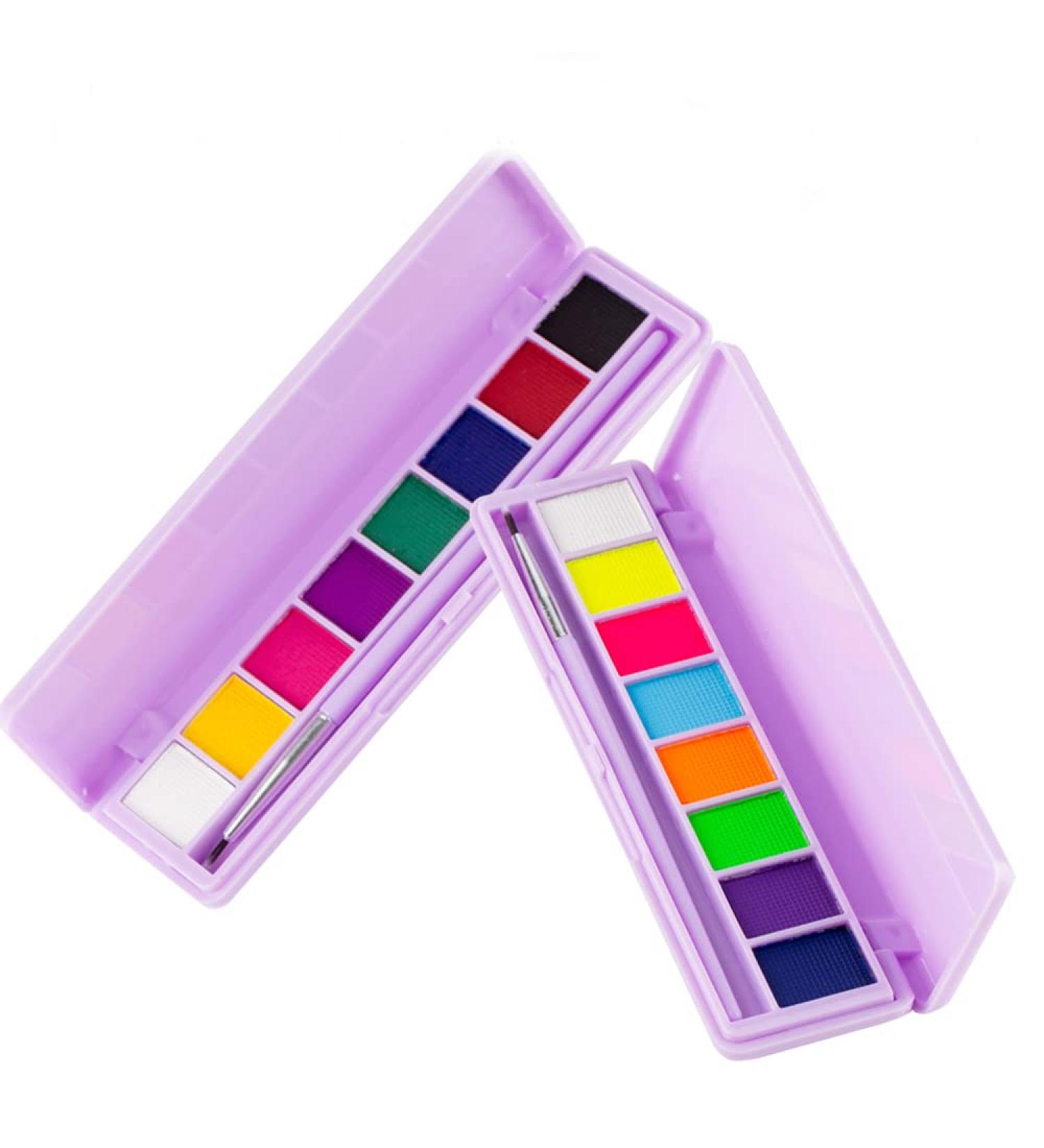 Paminify 2 Packs Water Activated Eyeliner Palette - UV Glow Fluorescent Eye Liner Set, 16 Neon Colors - Graphic Makeup for Black Light Parties - Buy Online on SooperMarket.com
