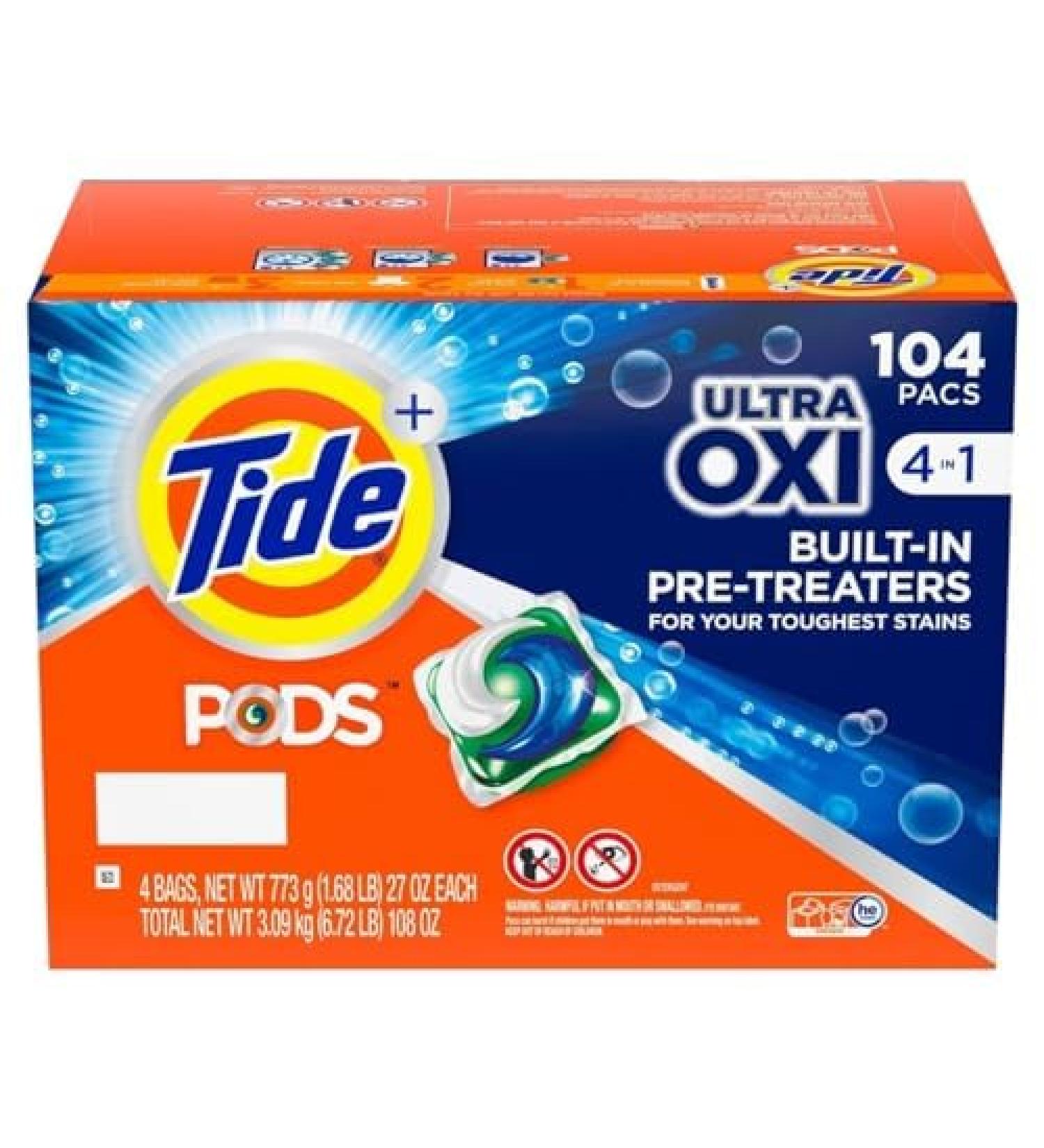Tide PODS 4-in-1 Ultra Oxi Liquid Detergent - 104 Ct 4 Bags | Shop Internationally - Buy Online on SooperMarket.com
