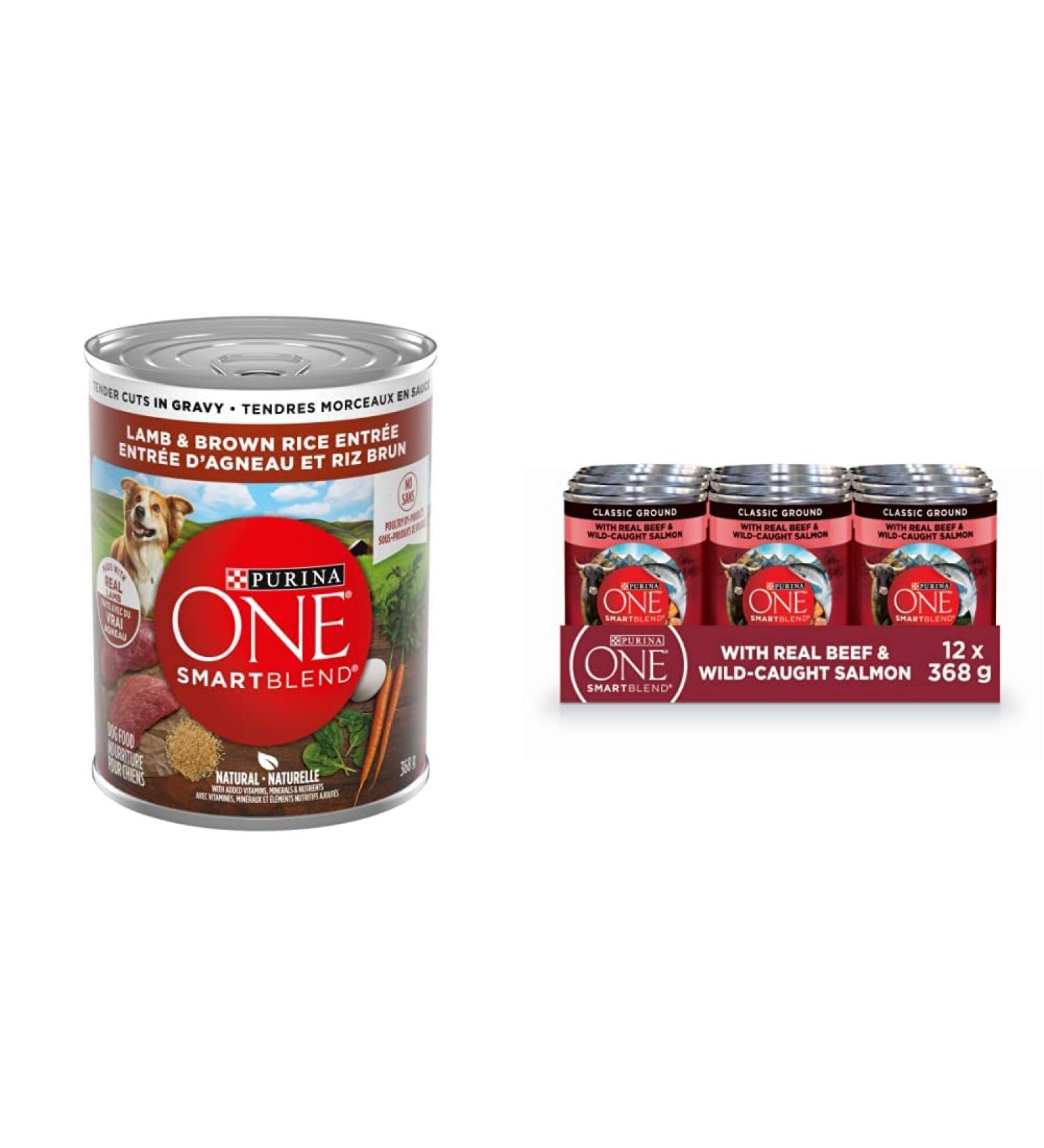 Purina ONE Smartblend Wet Dog Food Lamb & Brown Rice Entr e Tender Cuts + Purina ONE True Instinct Beef & Salmon (Brown) - Buy Online on SooperMarket.com