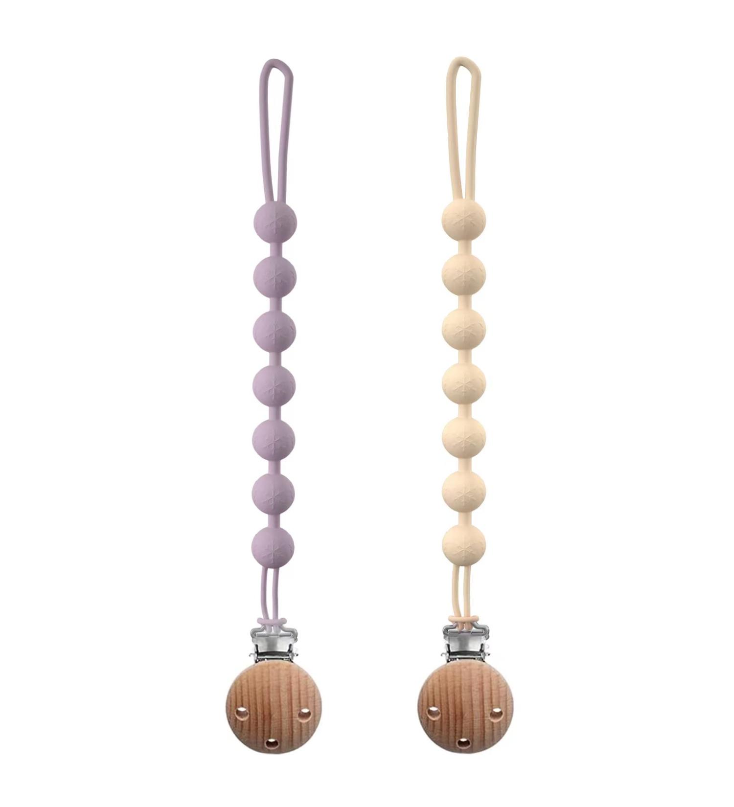 MumEZ Dummy Clip - 2 Pcs Premium Silicone Dummy Clip Boys Girls - Comfortable for Baby - Easy for Parents - BPA Free - One-Piece Design (Cream Whtite+Purple) - Buy Online on SooperMarket.com