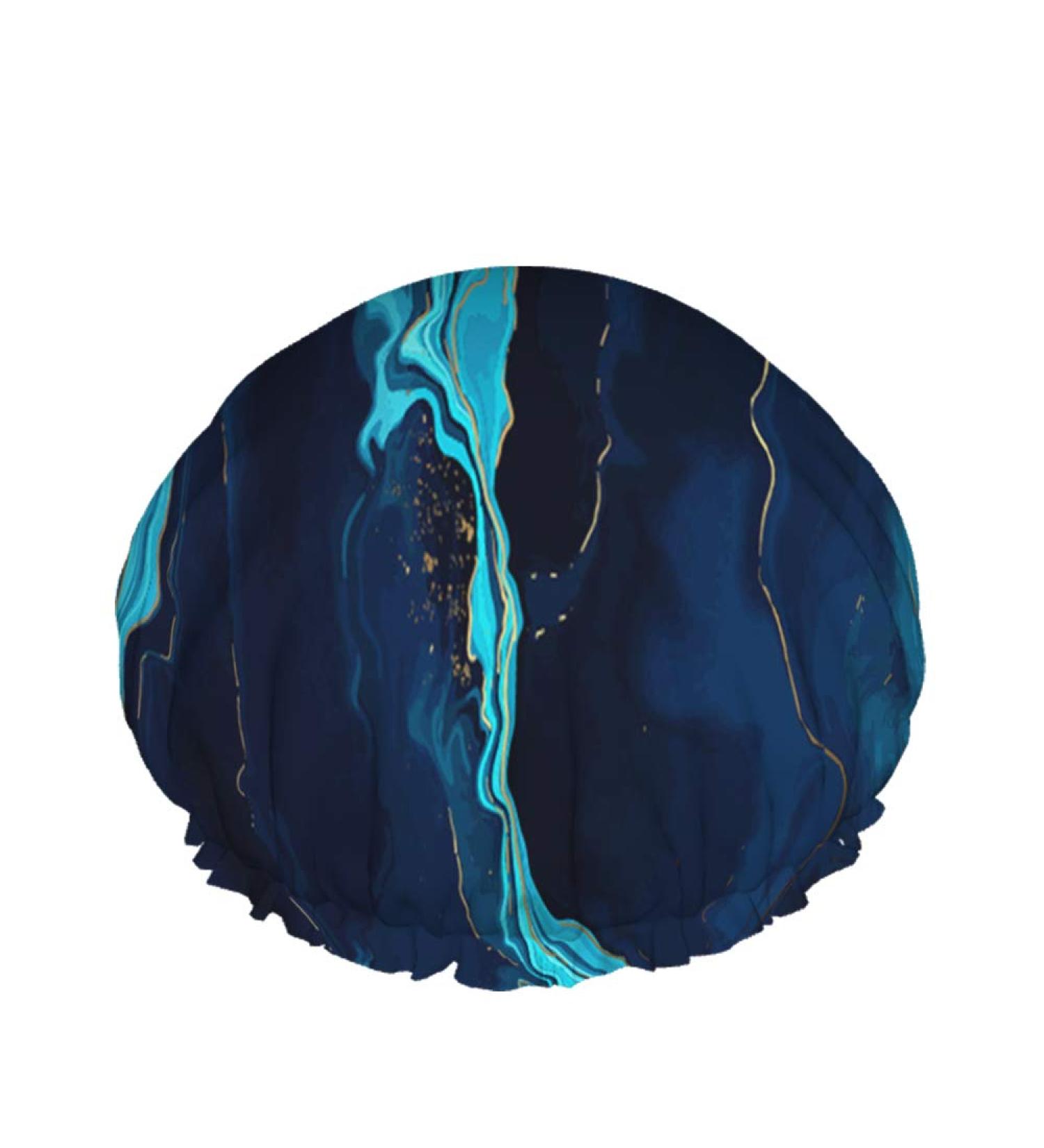 Moslion Mable Texture Shower Cap - Abstract Art Design with Golden Lines - Reusable Double Layer Hair Cover for Women - Soft and Stylish Shower Hat - All Hair Lengths - Fashionable Shower Hair Cap - Buy Online on SooperMarket.com