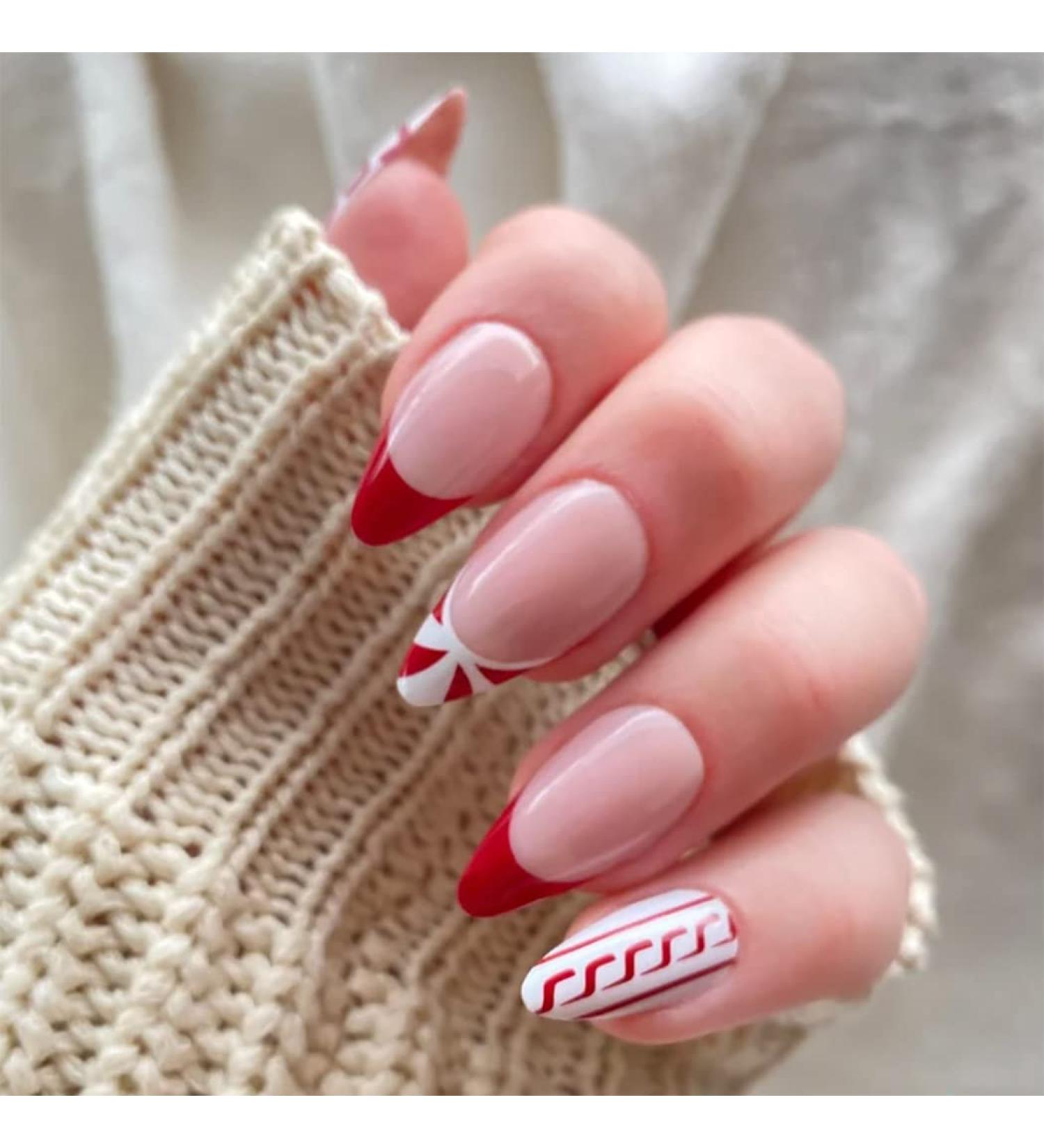 Vatocu Christmas False Nails - Short Red Press on Nails with Snowflakes, Elk, and Snowman Designs - 24pcs for Women and Girls - Buy Online on SooperMarket.com