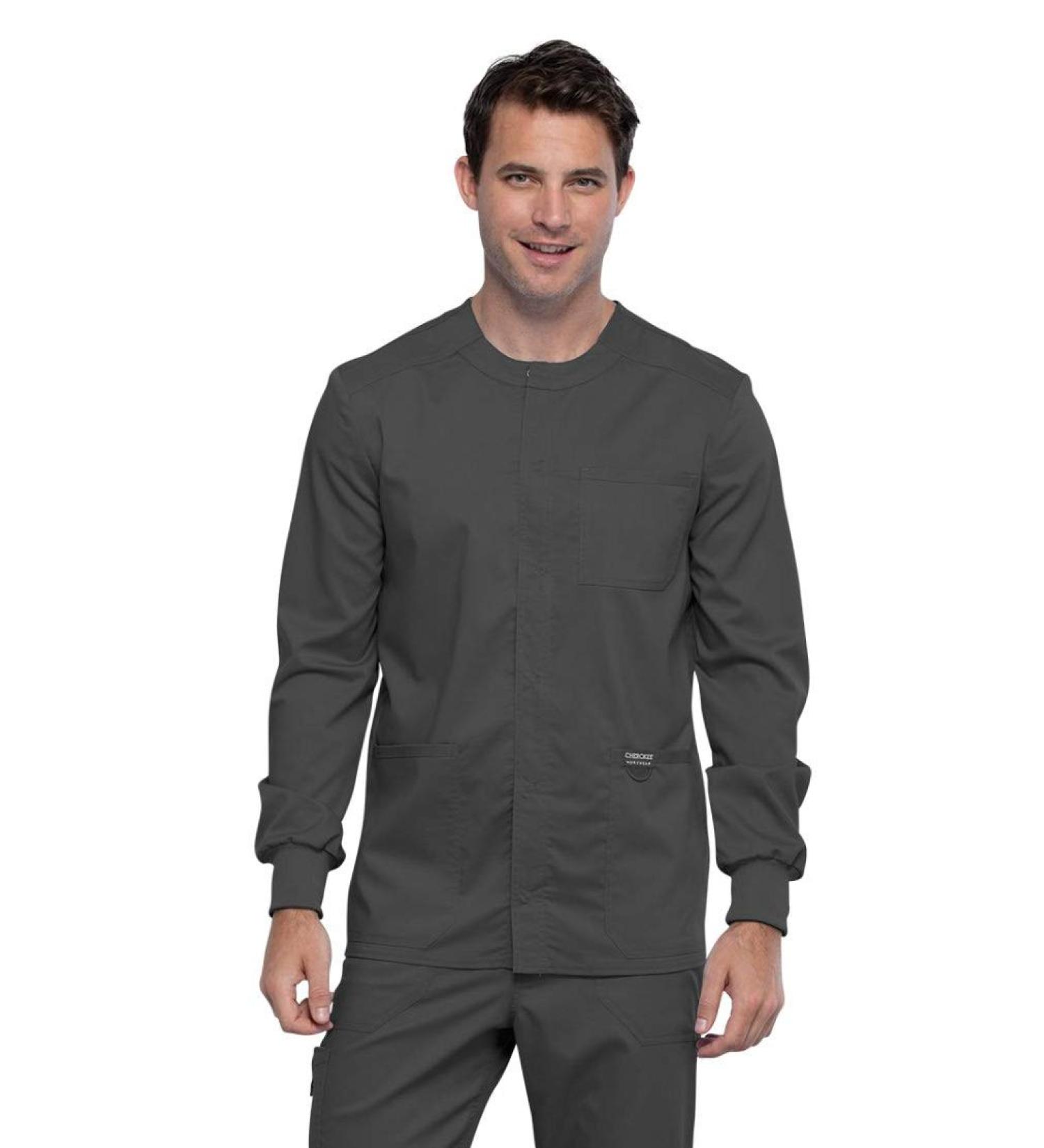 Cherokee Men's Workwear Revolution Snap Front Scrubs Jacket - Pewter, Size Medium - Buy Online on SooperMarket.com