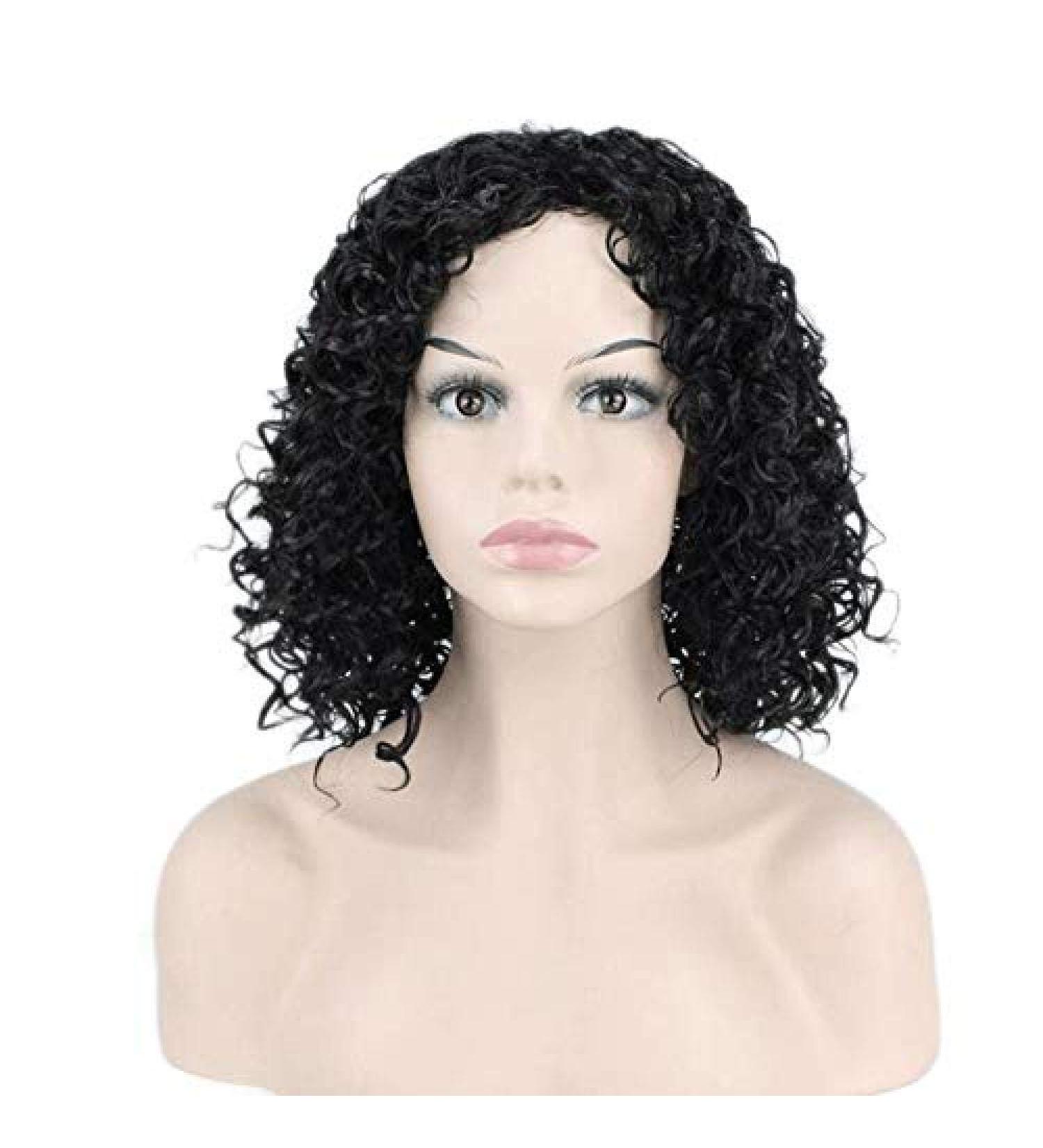 BGHJUE Short Curly Wig - Brazilian Lace Front Human Hair Wig with Baby Hair 35cm Black - International Shipping - Buy Online on SooperMarket.com