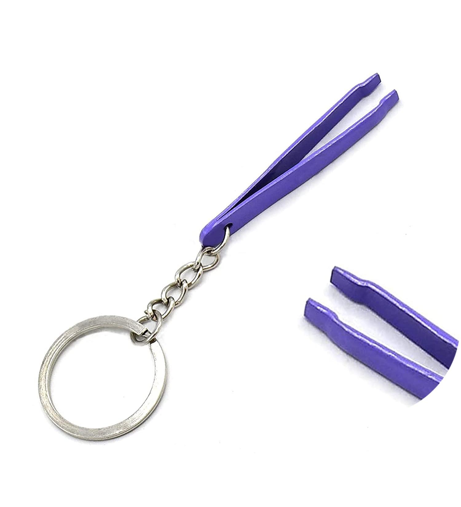 DDP Purple Color Coated Eyebrow Tweezers Key Chain Stainless Steel Keychain