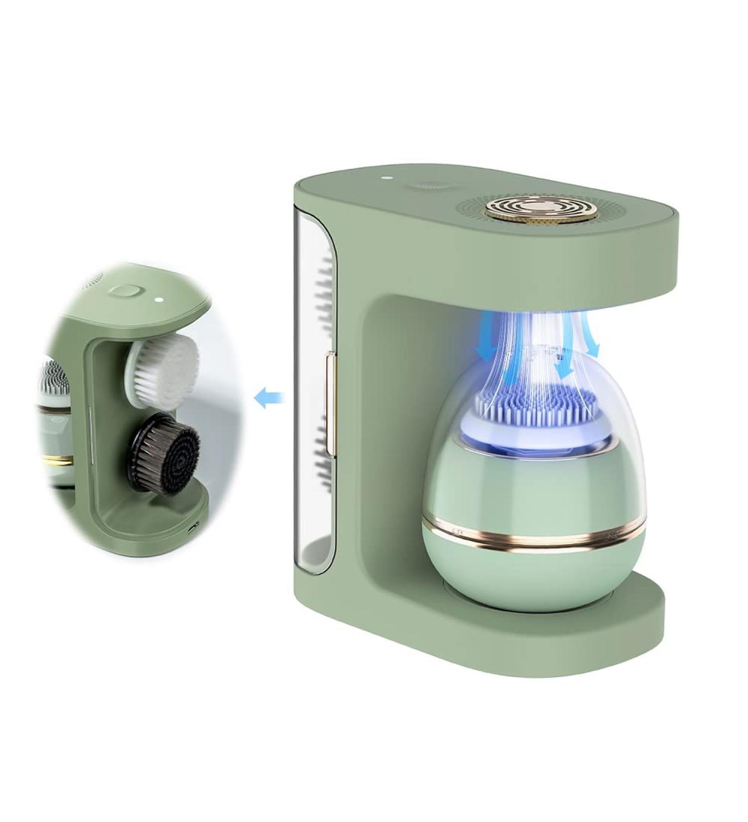 Electric Face Scrubber with Cleansing Station | Wireless Charging | 3 Brush Heads | Green - Buy Online on SooperMarket.com