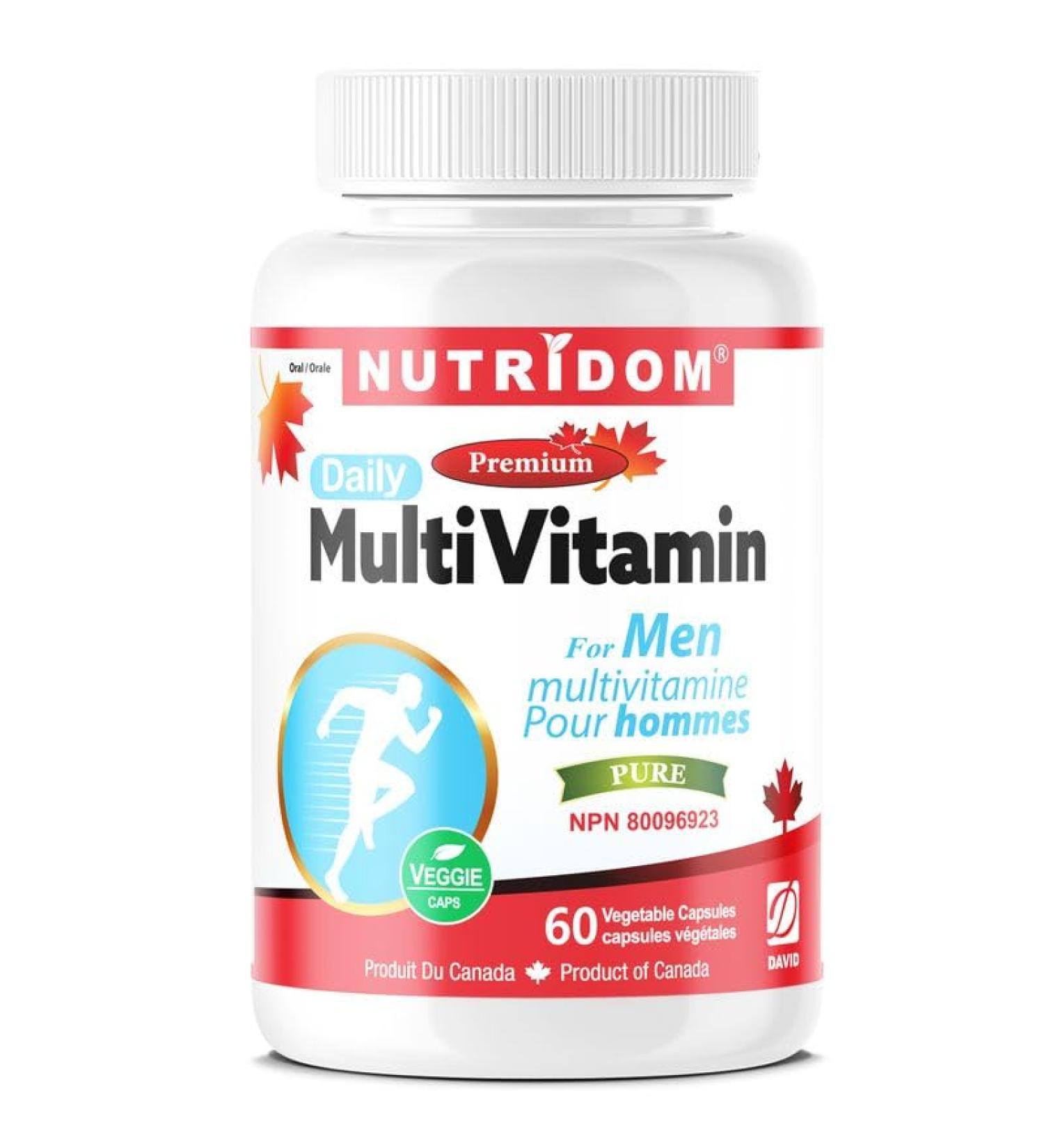 Nutridom Daily Multivitamin for Men with Vitamin A D3 E C B Biotin Calcium Magnesium Zinc Iodine Copper Chromium Selenium Molybdenum Vanadium Lutein Choline Lycopene Inositol Beta-carotene (60 Capsules) - Buy Online on SooperMarket.com