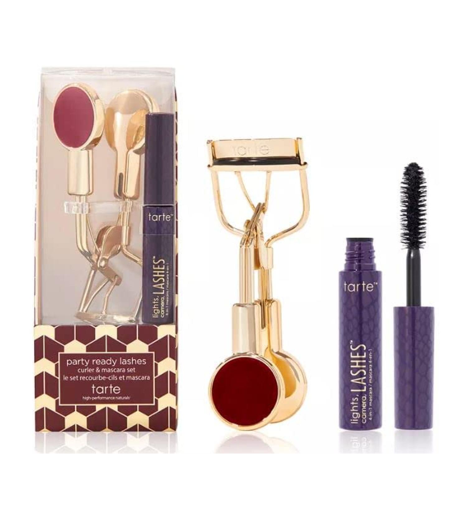 Tarte Party Ready Lashes Curler & Mascara Holiday Gift Set:: Lash Curler and Mini Deluxe Lights  Camera  Lashes 4-in-1 Mascara