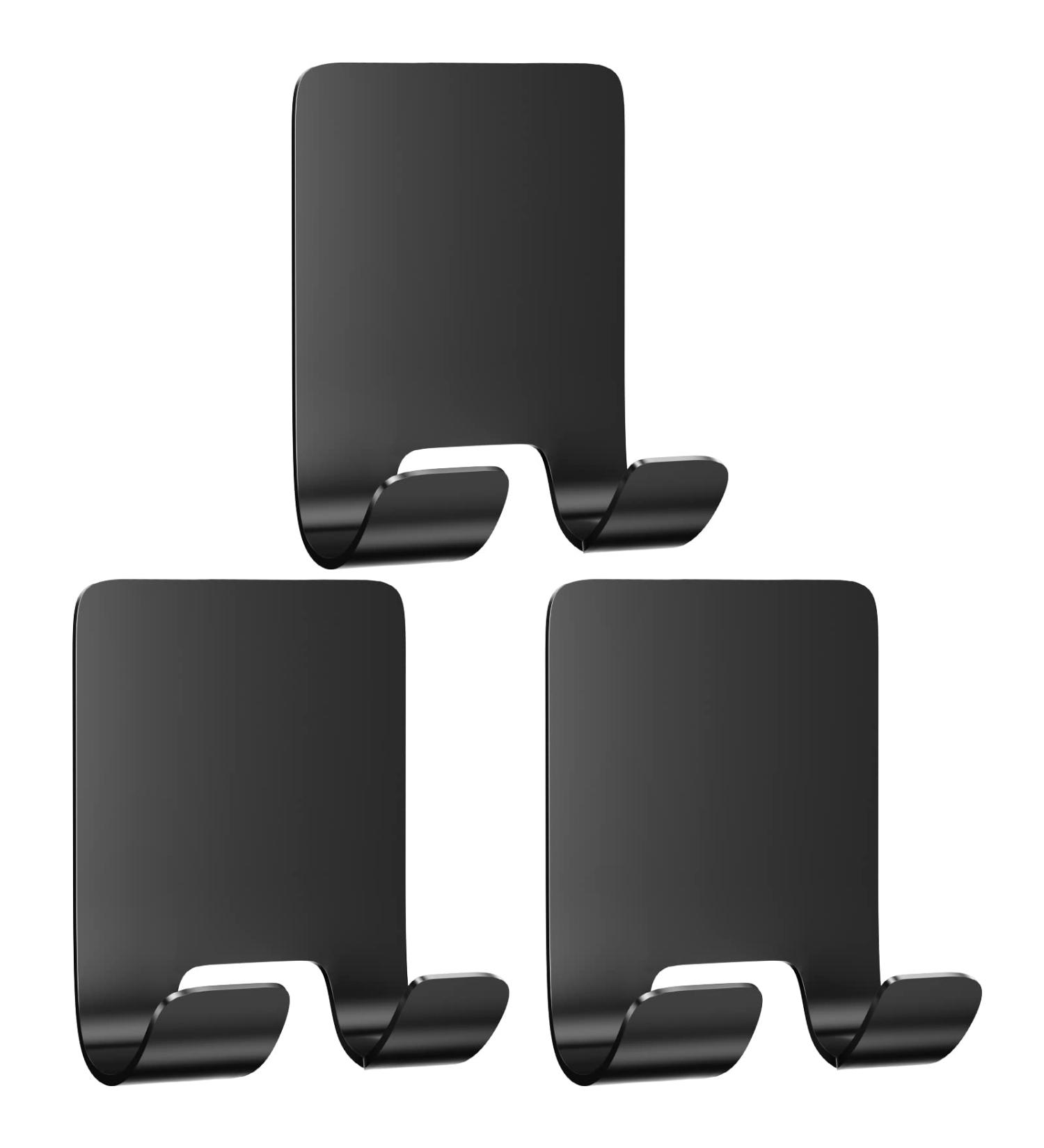 Premium Stainless Steel Razor Bracket Shower Hooks - 3-Piece Multi-Purpose Towel Holder Self-Adhesive & Drill-Free | Black Bathroom & Kitchen Organizer - Buy Online on SooperMarket.com