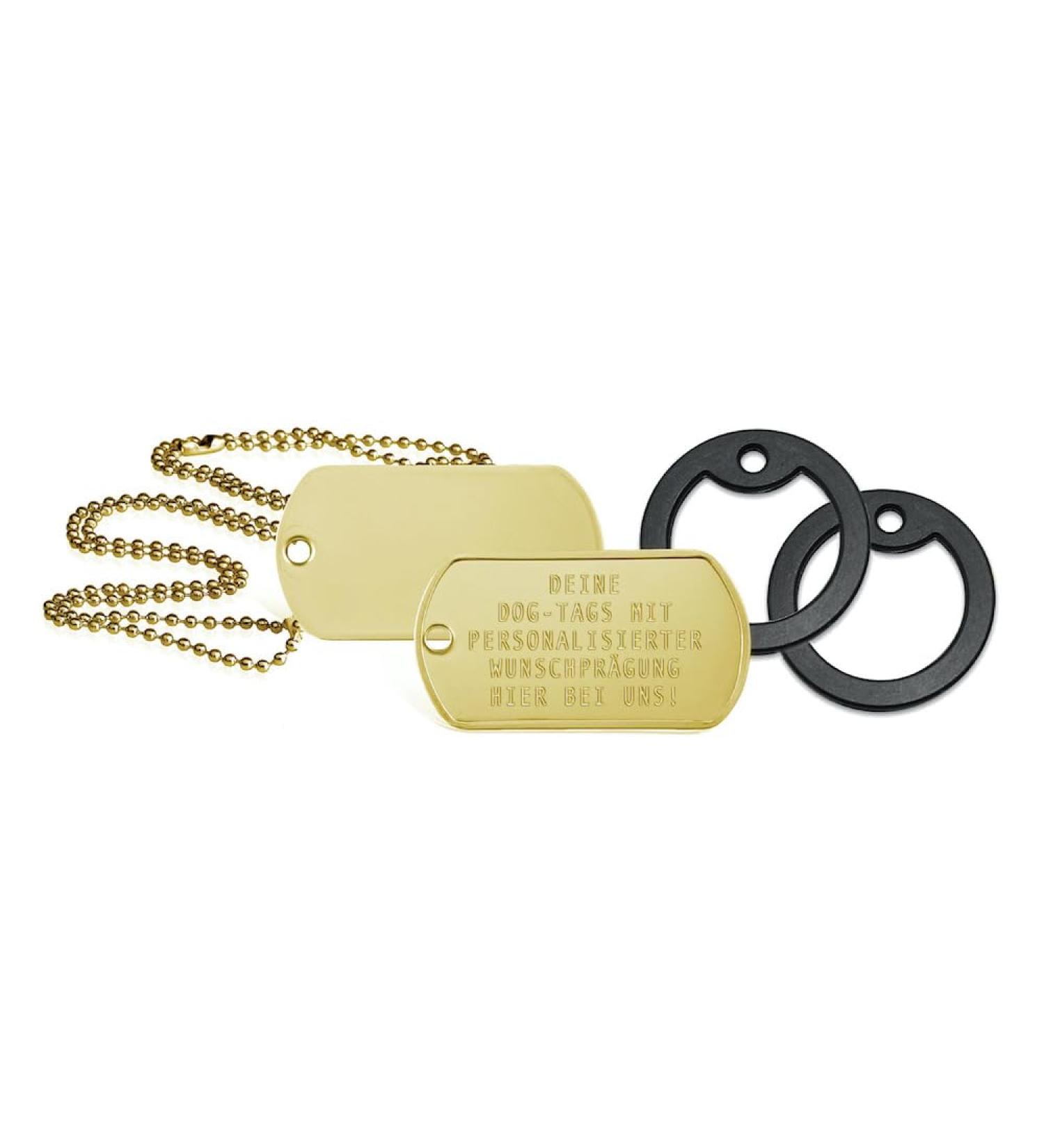 Personalized Dog Day Chains | 2-Piece ID Set with Embossing | Custom Text & Motifs | Military Equipment - Gold Finish - Buy Online on SooperMarket.com