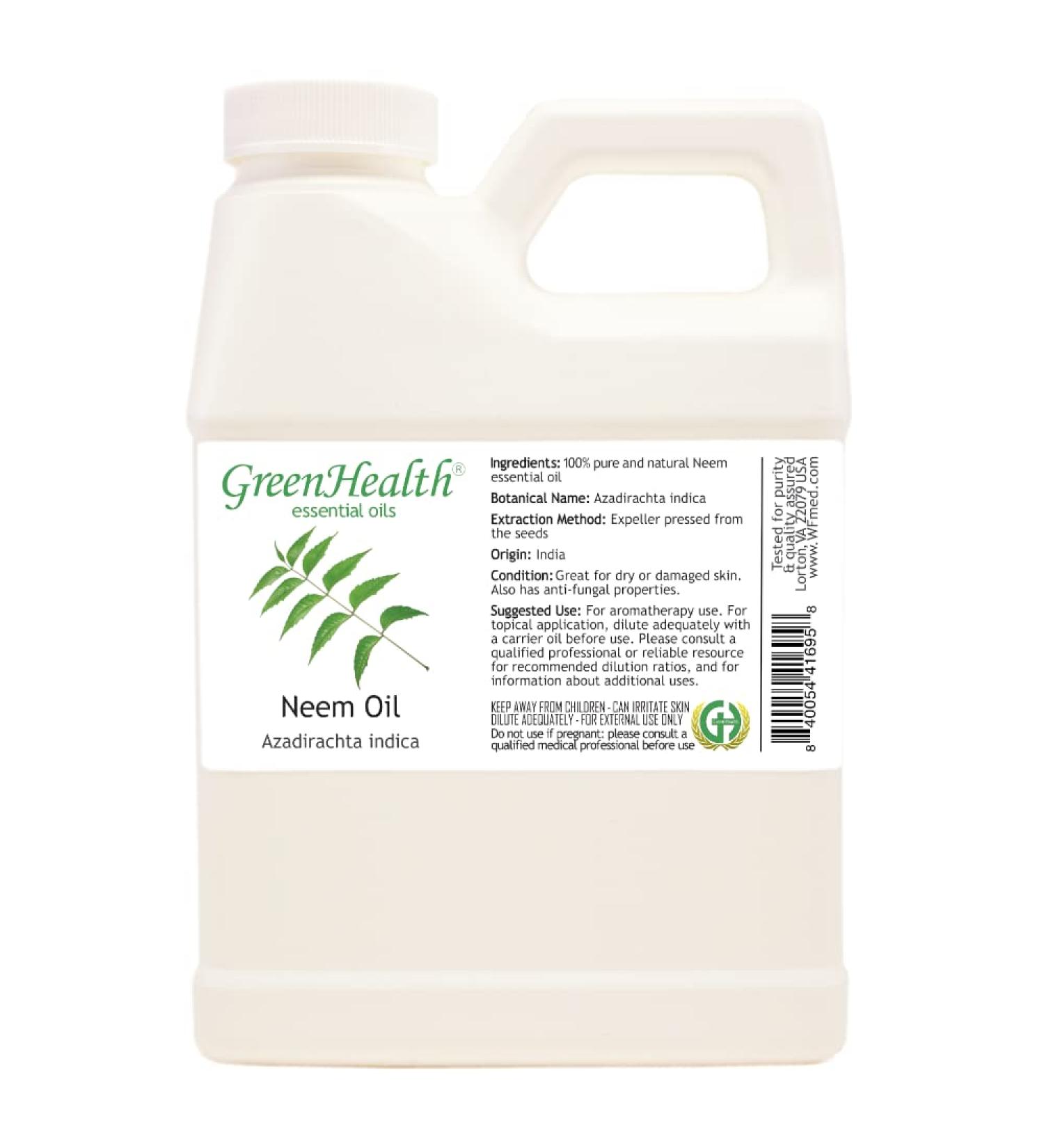 GreenHealth Neem Oil 16 fl oz - 100% Pure Cold Pressed for Skin and Hair - Buy Online on SooperMarket.com