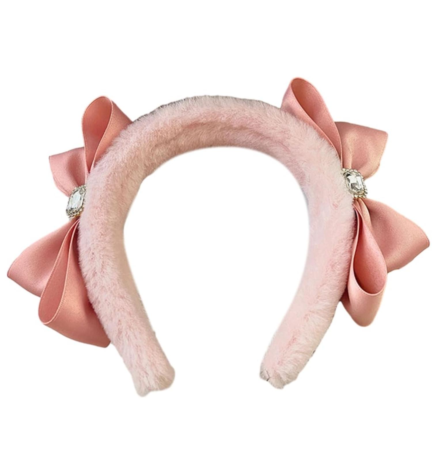 JSGHGDF Sweet Ballet Bowknot Plush Headband for Women Girls Furry Princess Hair Hoop Elegant Hair Styling Tool Pink - Buy Online on SooperMarket.com