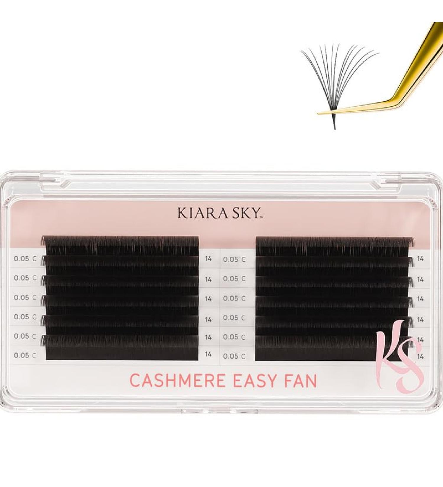 Buy KIARA SKY LASH Premium Cashmere Easy Fan Lash Extensions - Soft Semi-Matte Finish | Professional Use | Black C-0.05 14MM - Buy Online on SooperMarket.com