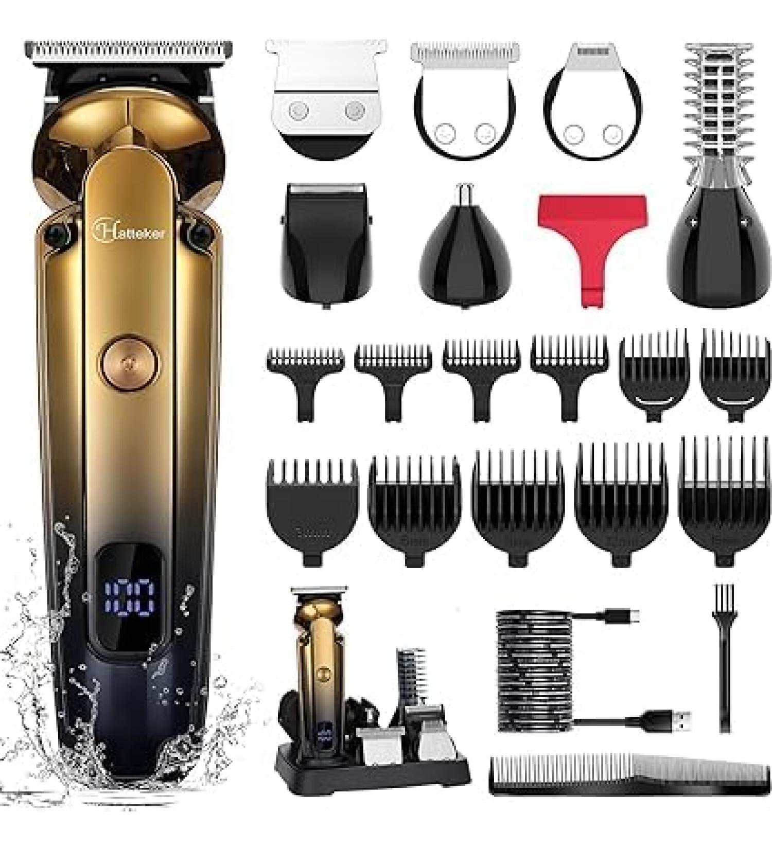 Hatteker Beard Trimmer Kit Professional Hair Clipper with Zero Gapped T-Blade Trimmer Electric Razor Shaver for Nose Ear Beard Body Trimmer for Men Waterproof Cordless Grooming Kit 6 in 1 - Buy Online on SooperMarket.com