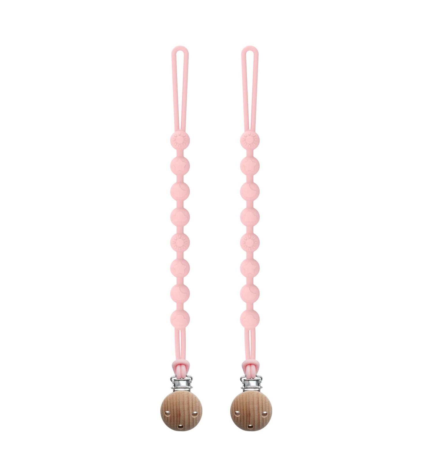 Silicone Pacifier Chain 2-Pack | Durable Soft & Flexible | Keeps Pacifiers Clean | Perfect for Boys & Girls - 2 Pink - Buy Online on SooperMarket.com