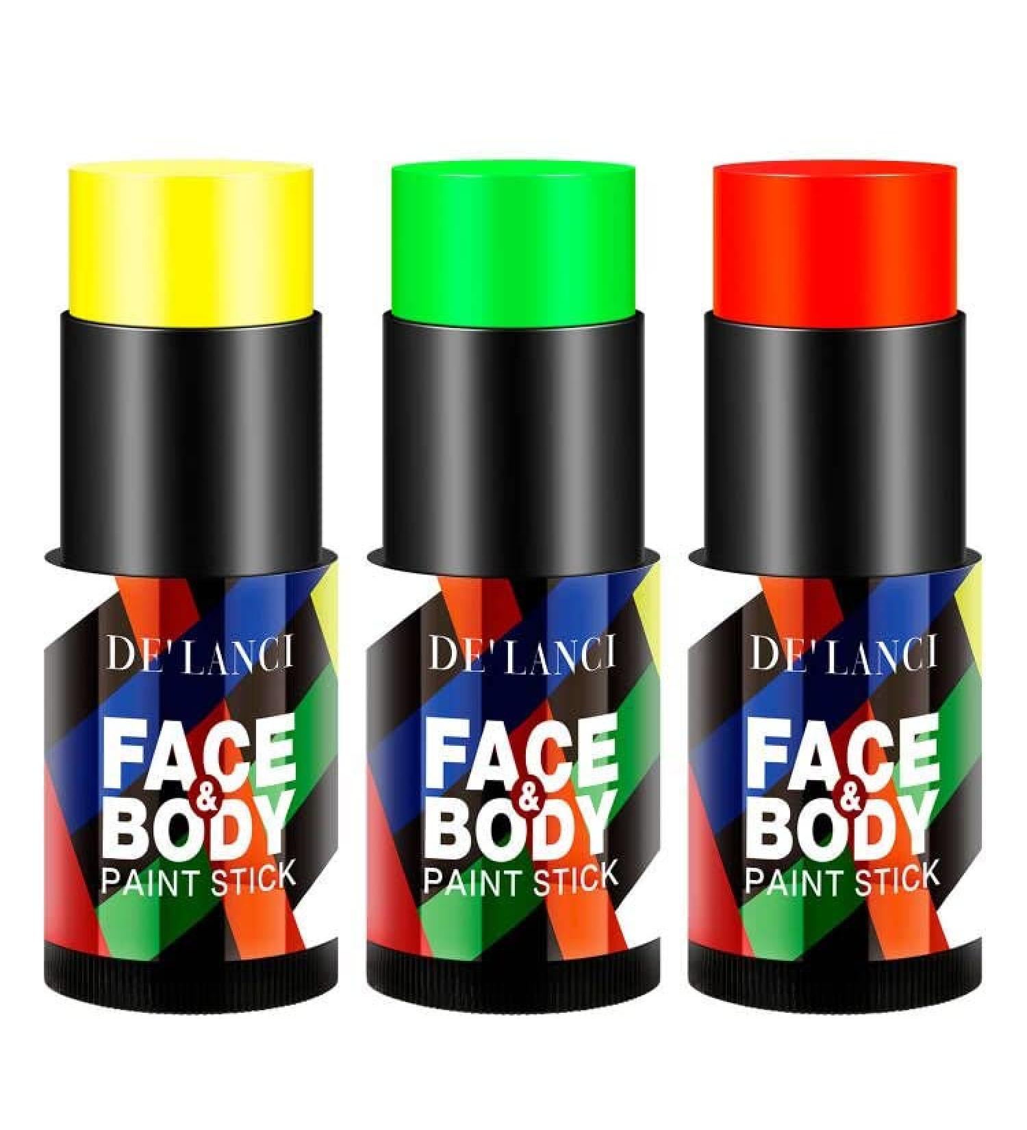 Buy Neon Face Body Paint Sticks Kits - Glow in the Dark DE LANCI Blacklight Reactive Makeup for Adults & Kids - Perfect Blendable Neon Party Supplies in Yellow Red & Green - International Shipping Available - Buy Online on SooperMarket.com