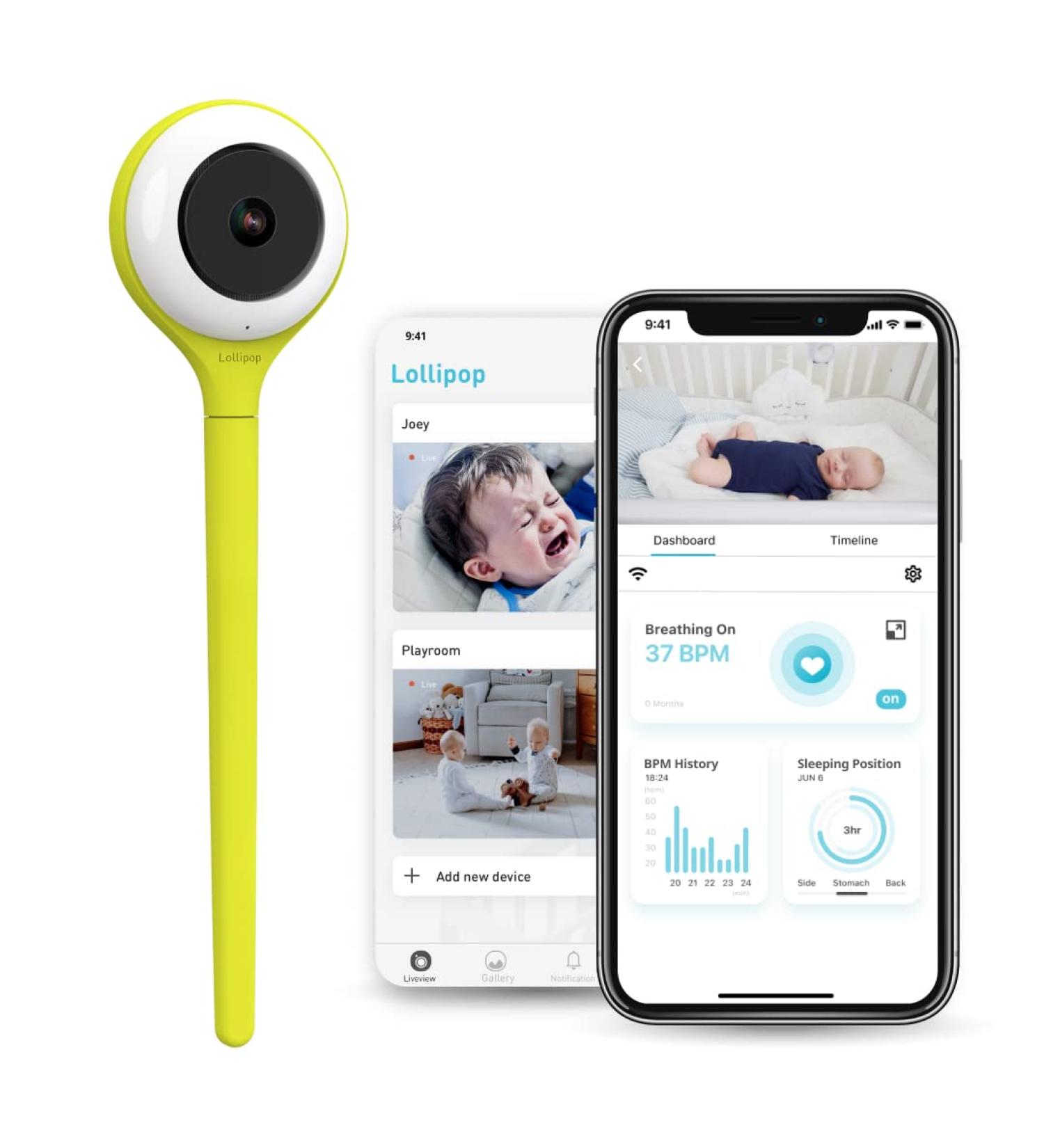 Lollipop Baby Monitor (Pistachio) - with Contactless Breathing Monitoring (No Extra Sensor Required Subscription Service) Sleep Tracking and True Crying Detection Smart AI WiFi Baby Camera - Buy Online on SooperMarket.com