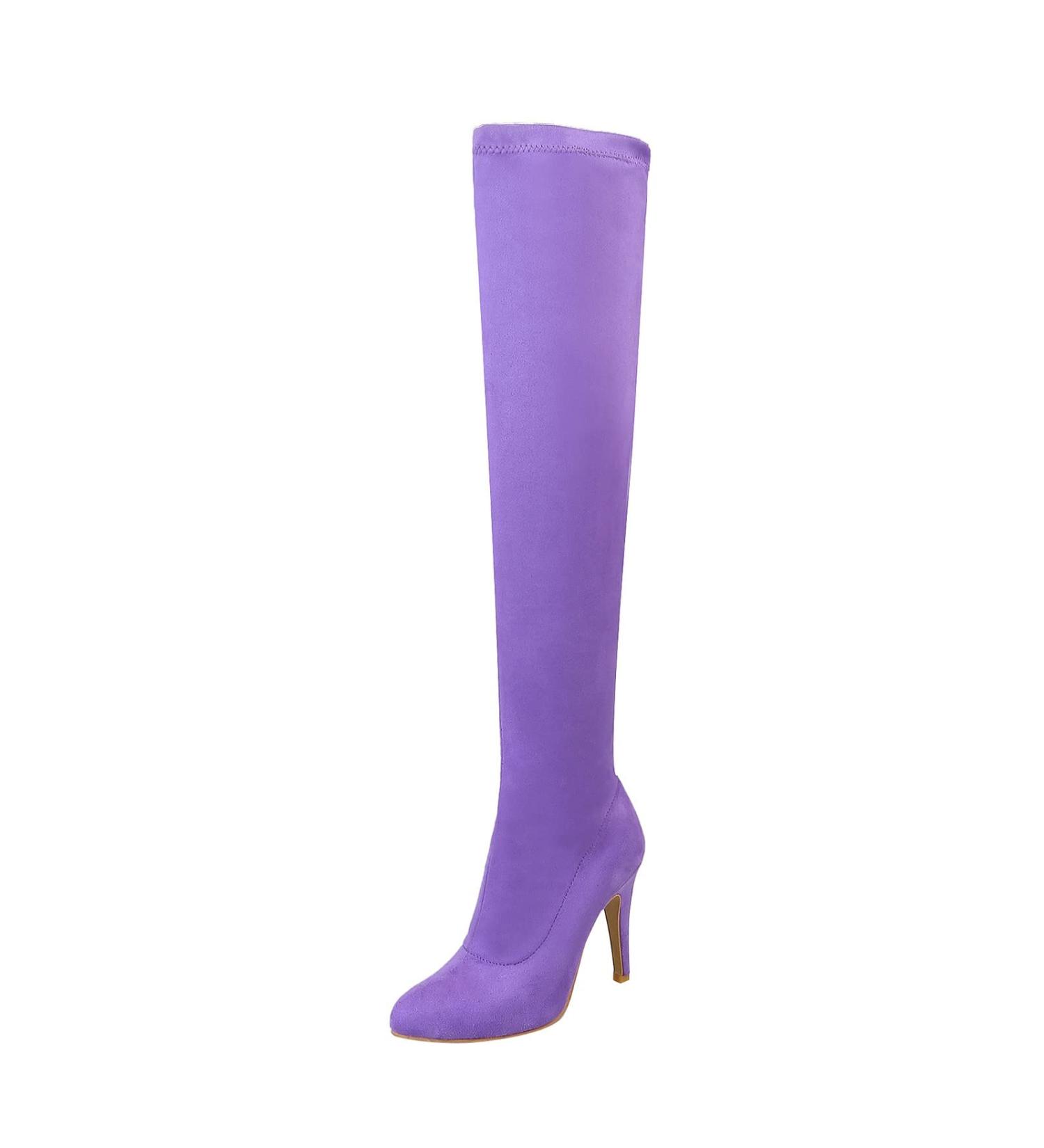 Shop Women's Winter Shoes: Comfortable Vintage Knee-High Leather & Suede Boots in Purple | Slipproof & Elegant Block Heel Overknee Styles - Buy Online on SooperMarket.com