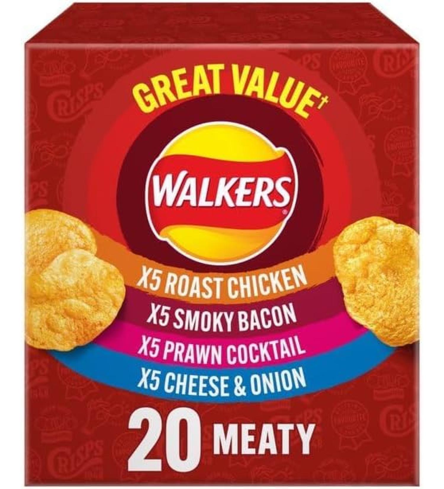 Walker Meaty Variety Multipack Crisps Box 20 x 25g | Assorted Flavors for Ultimate Snacking | Multipack | Savory and Crunchy - Buy Online on SooperMarket.com