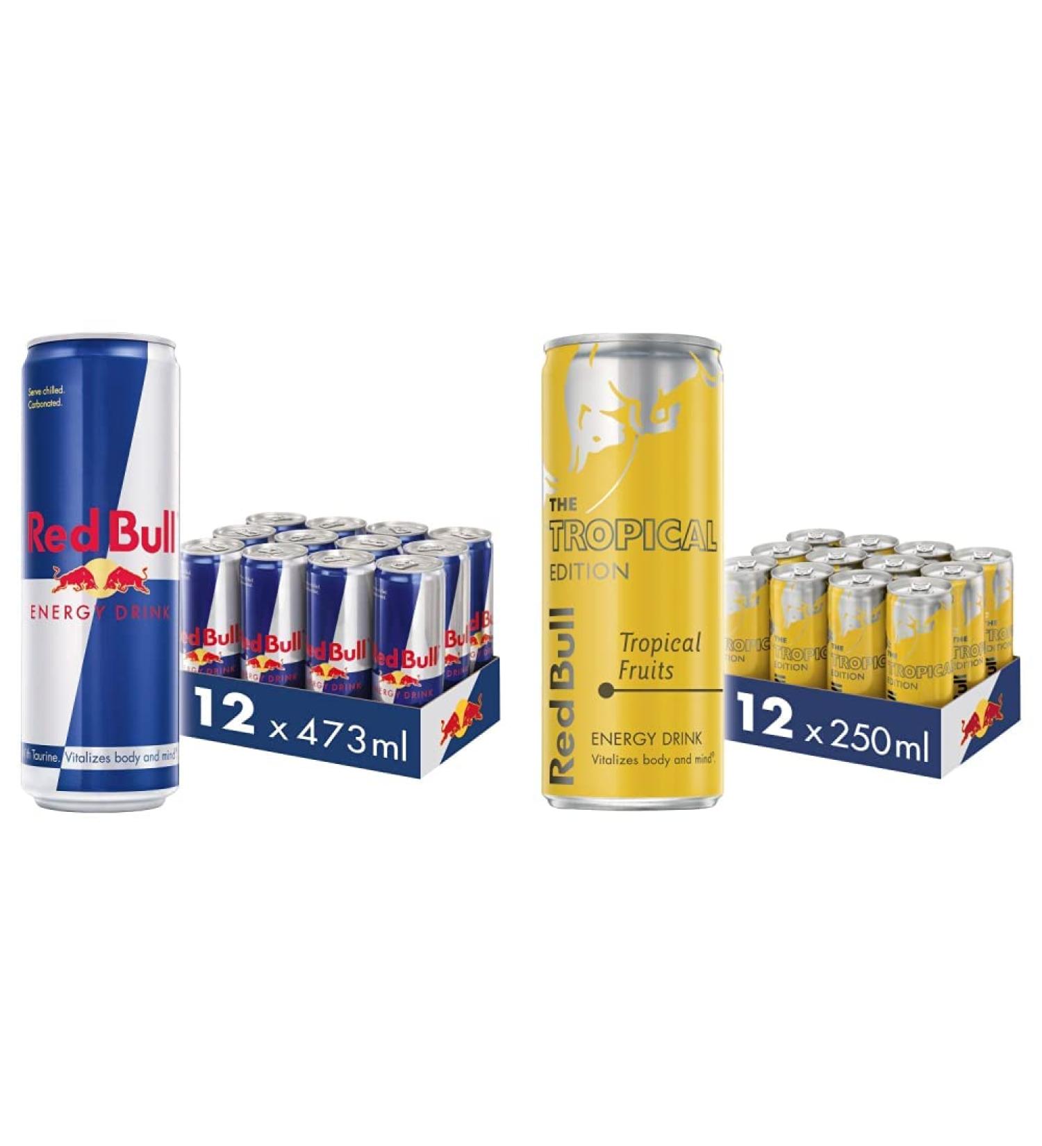 Red Bull Energy Drink 473ml x 12 & Energy Drink Tropical Edition 250ml x 12 + Energy Drink - Buy Online on SooperMarket.com