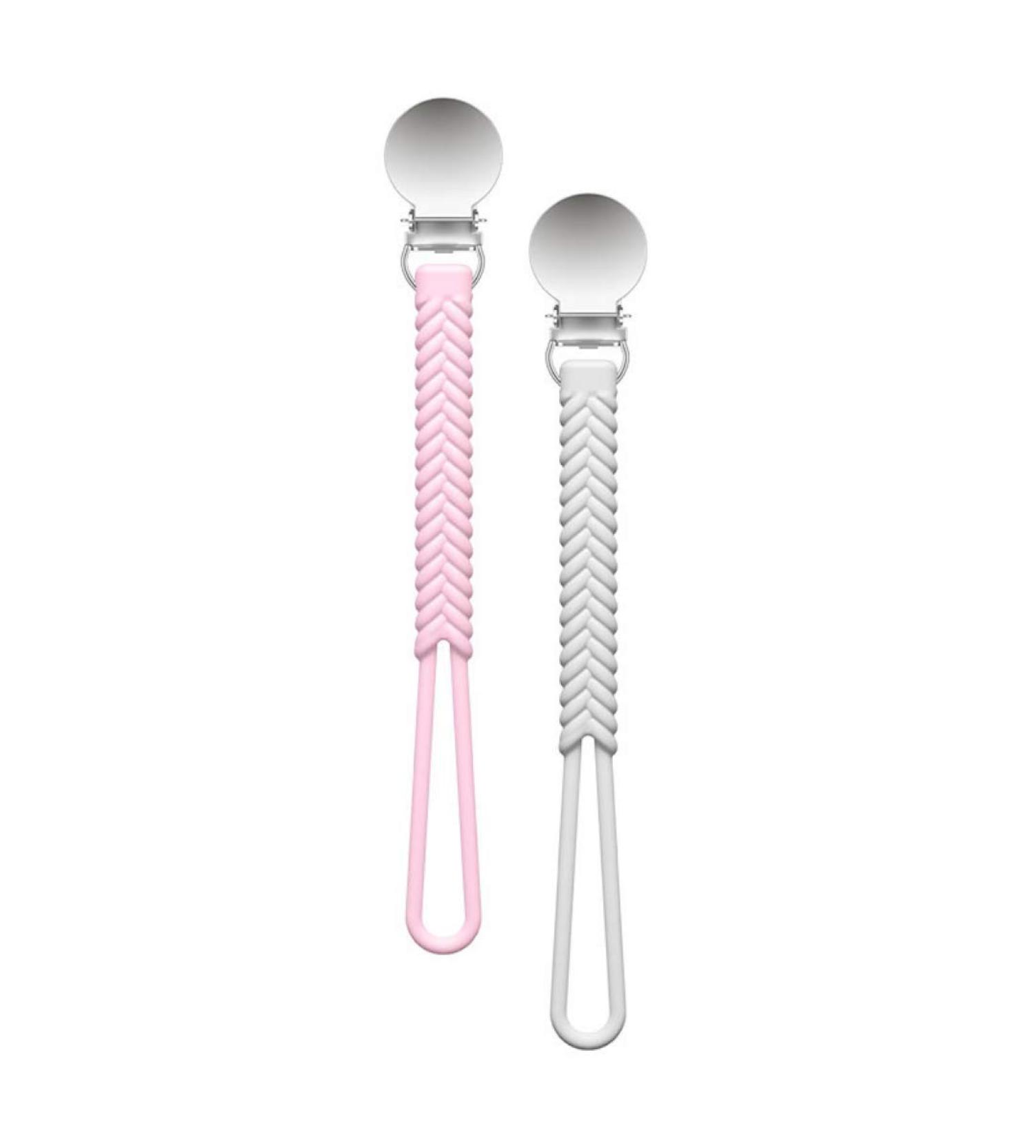 Pickle and Olive Silicone Pacifier Clip - Braided Paci Holder Set of 2 (Pink + Gray) - Buy Online on SooperMarket.com