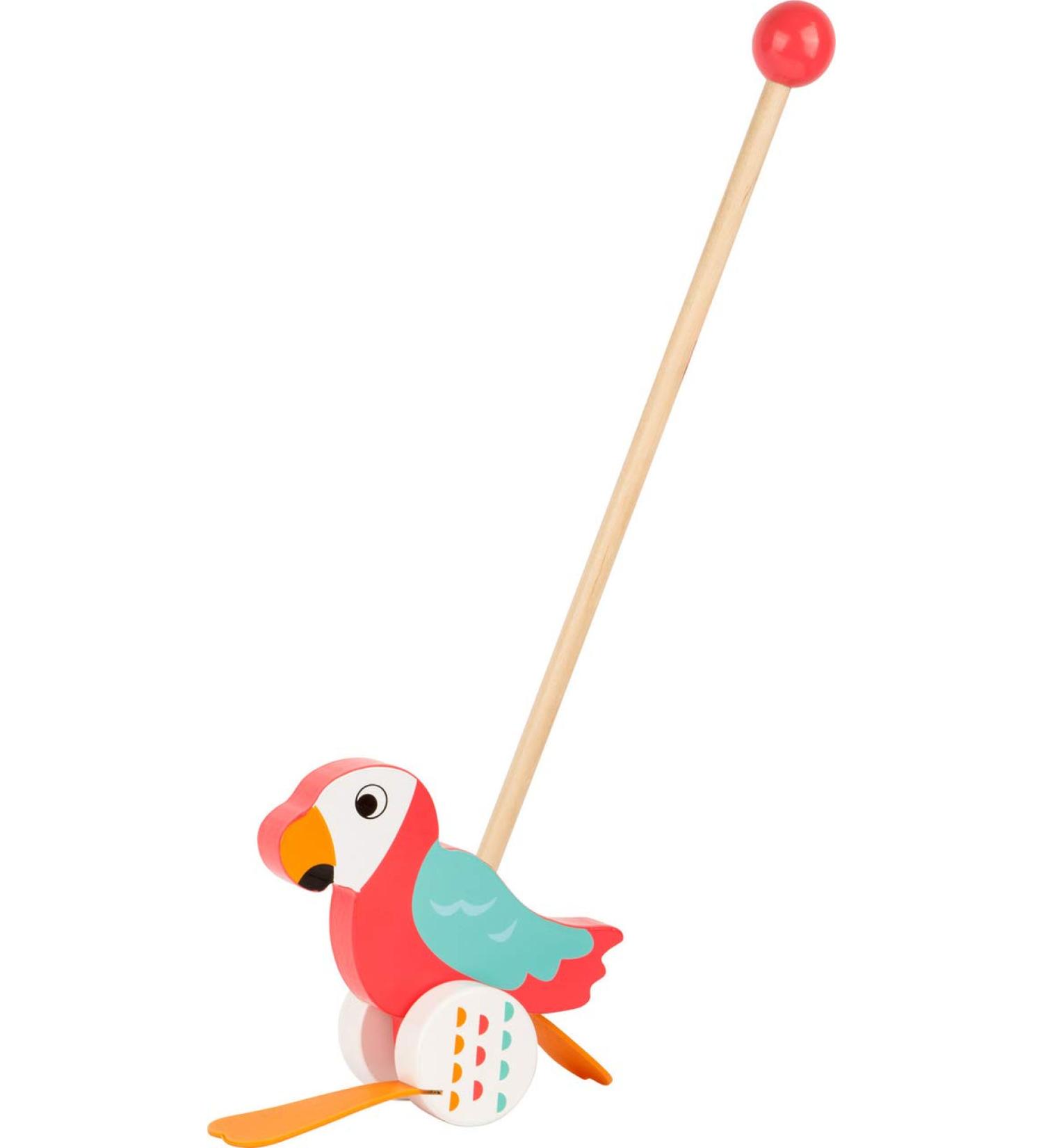 small foot push toy parrot "Lori" made of wood helps with learning to walk and waddles from 18 months 10475 parrot push toy