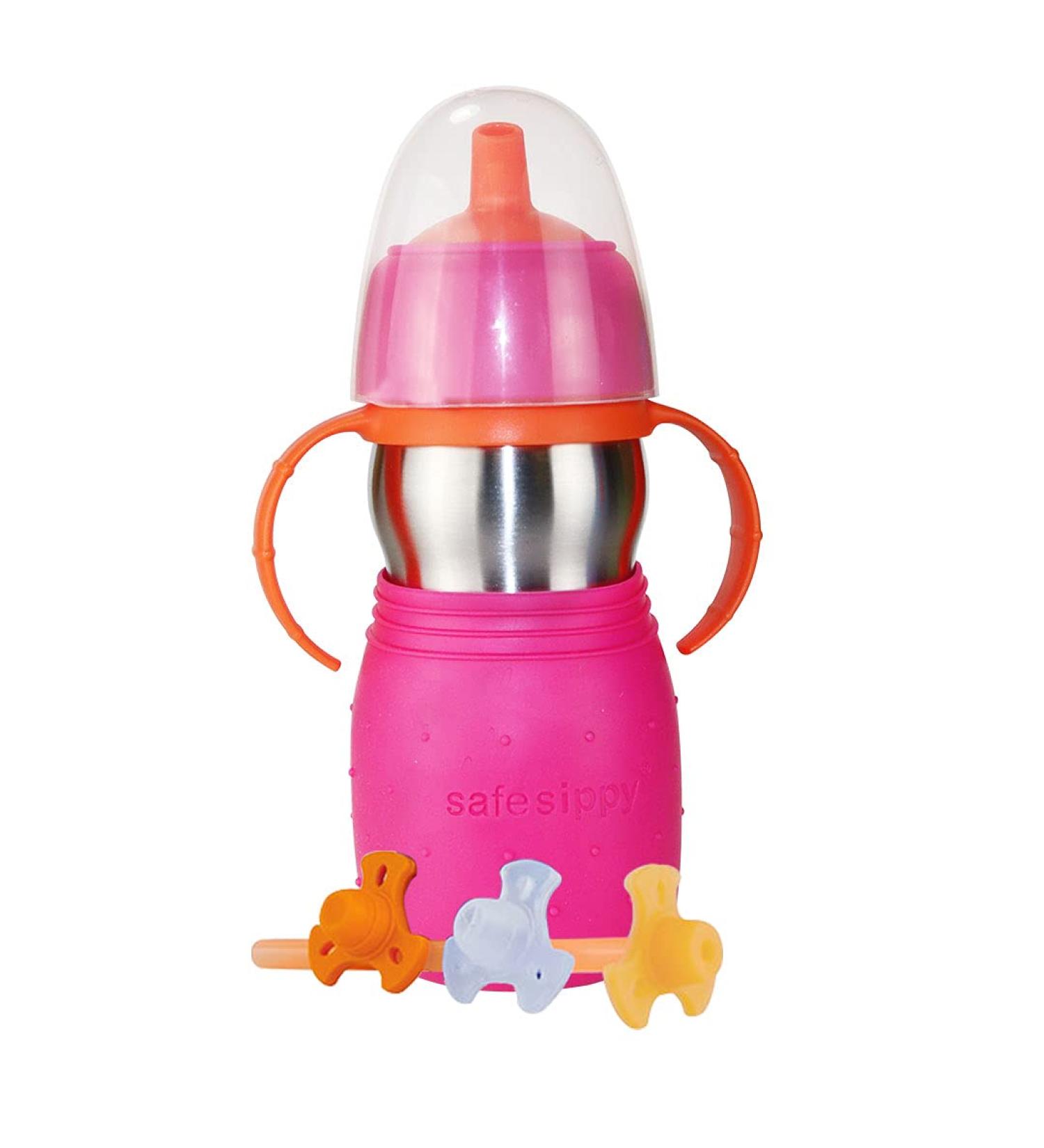 Kid Basix Safe Sippy 2 - Stainless Steel Cup for Babies/Toddlers | Convertible Sippy or Straw | 11 Oz. | Bpa Free - Pink Fuchsia/Pink - Buy Online on SooperMarket.com