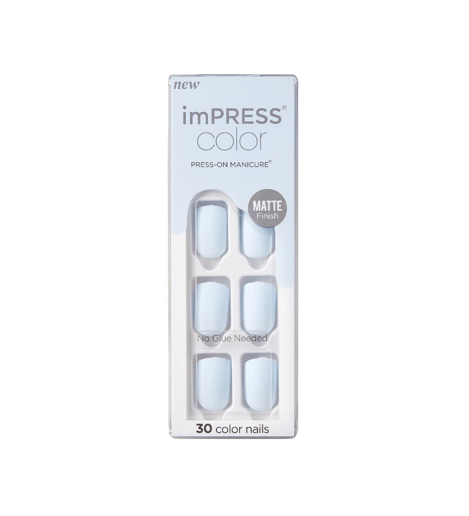 Buy KISS imPRESS Blue Sky Press-On Nails - Short Matte Color Manicure | Includes Prep Pad & Mini File for Easy Application - Buy Online on SooperMarket.com