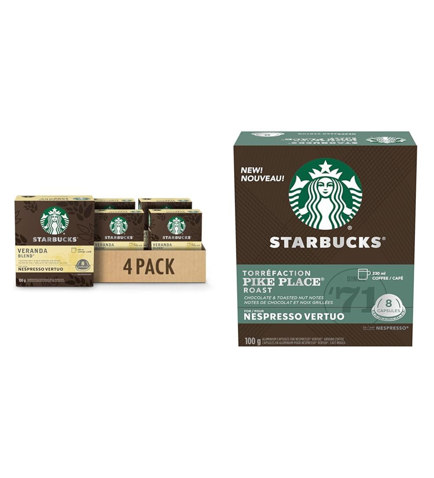 STARBUCKS Veranda Blend for Nespresso Vertuo Blonde Roast Coffee Pods 8 K-Cup Capsules Pack of 4 & By Nespresso Pike Place Roast Coffee Pods Medium Roast Coffee+Roast Coffee Pods Veranda 1 count (Pack of 4) - Buy Online on SooperMarket.com