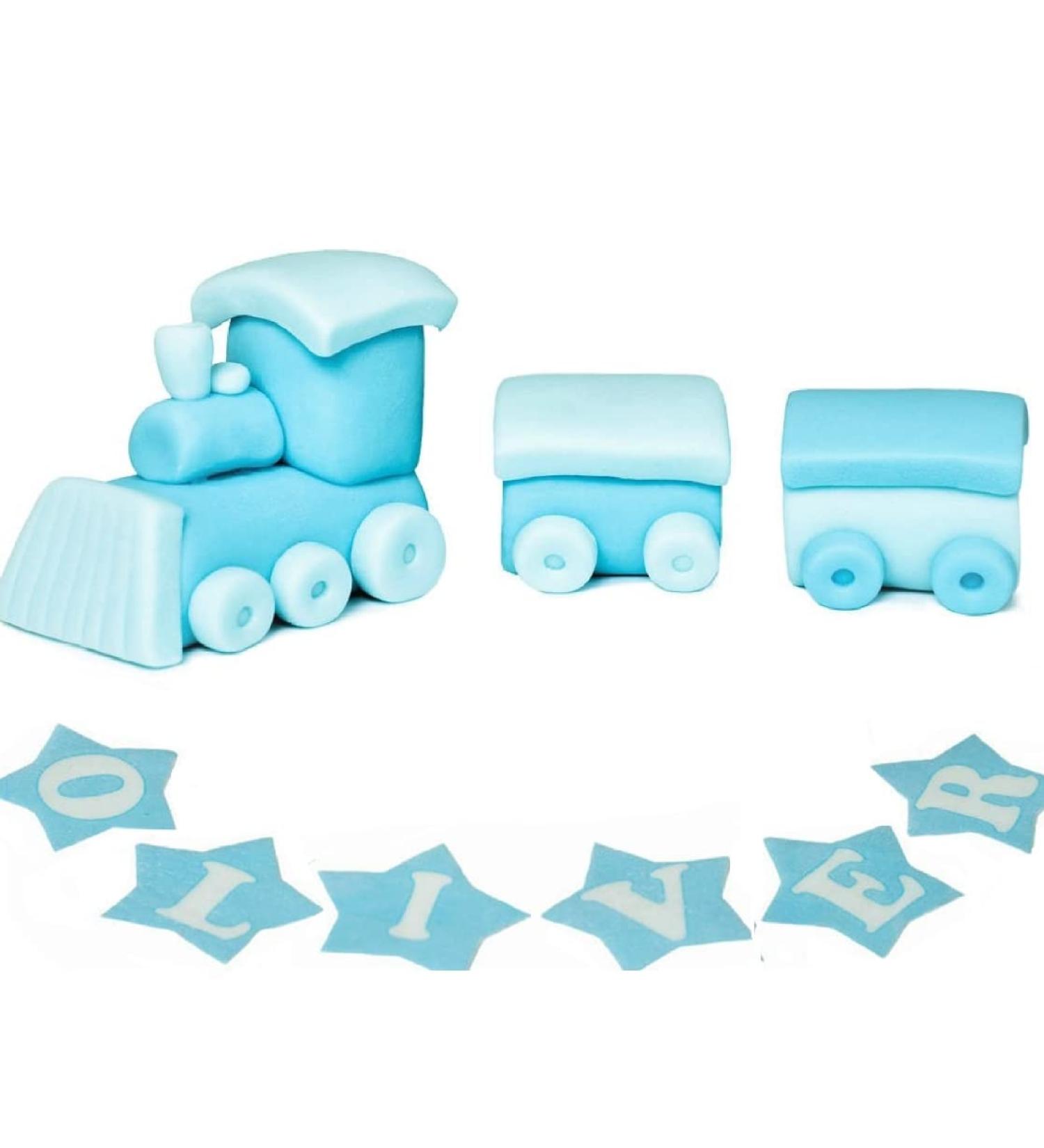 Train Set Cake Topper Party Decoration Personalised Custom Name Fondant Edible Icing Great for Kids Boy Birthday Christening Baby Shower Easy to Use - Buy Online on SooperMarket.com
