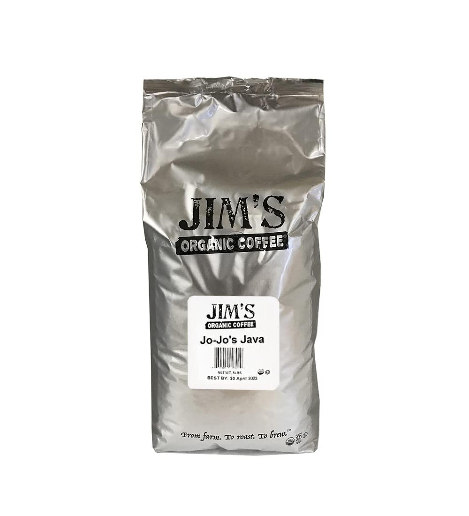 Jim's Organic Coffee - Jo-Jo's Java Blend, MediumLight Roast, Whole Bean, 5 lb Bulk Bag - Buy Online on SooperMarket.com