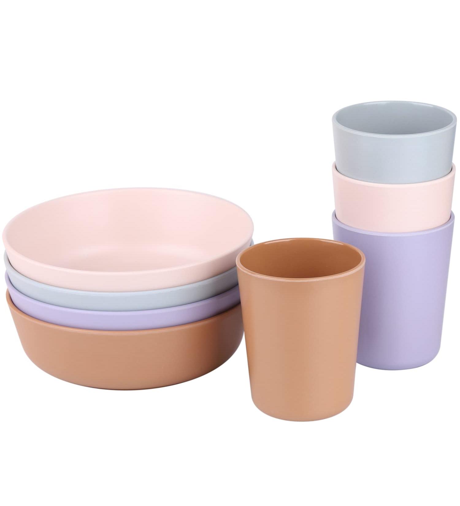Kids Bamboo Bowls and Cup Set - Eco-Friendly 8 Piece Dishwasher Safe Kids Bowls and Cups for Healthy Meals - Buy Online on SooperMarket.com