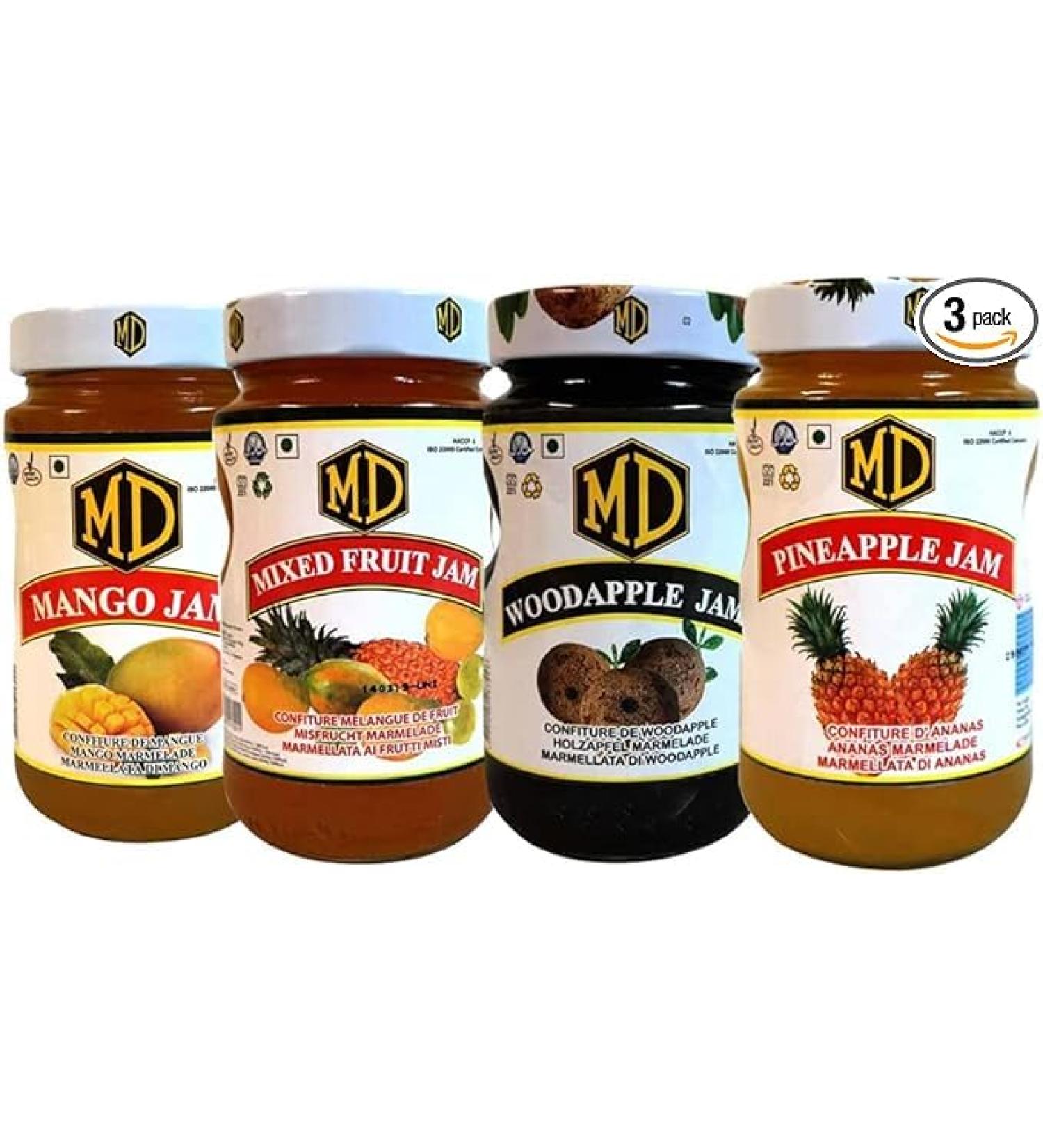 Seelans Superstore MD Jam Combo | Md Woodapple Jam 485G |Md Pineapple Jam 485G |Md Mix Fruit Jam 485G | Md Mango Jam 485G | Eat With Bread | Mouthwateringn Falvour | Fruit Jam | Srilankan Origin - Buy Online on SooperMarket.com