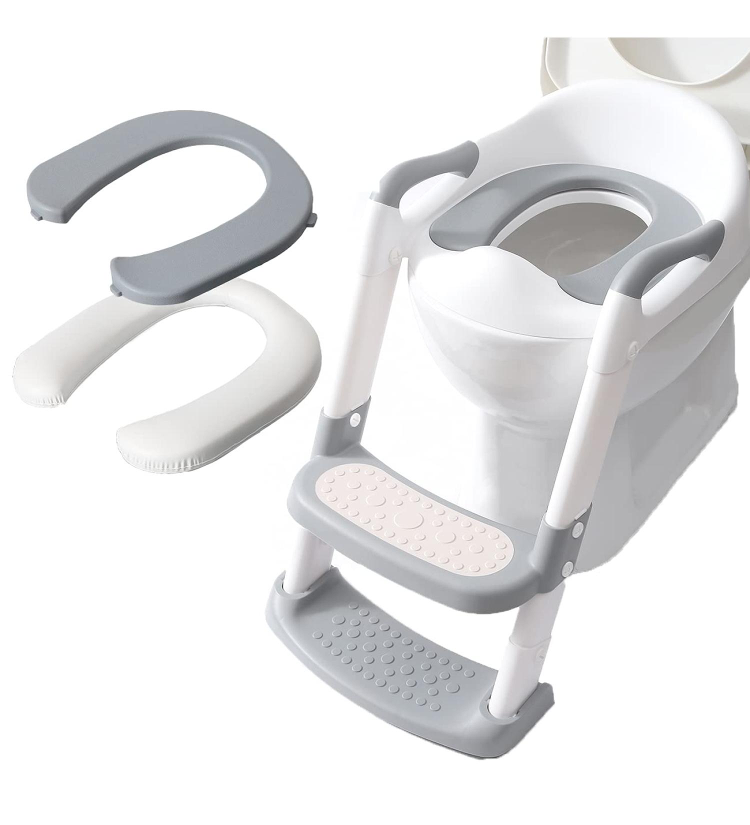 Potty Training Seat with Step Stool Ladder-Double Elite (Grey) - Comfortable Toilet Seat for Kids Boys Girls Toddlers - Foldable & Anti-Slip - Buy Online on SooperMarket.com