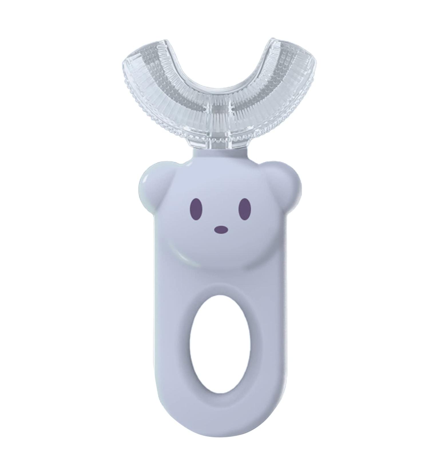 JENPECH Kids U-Shaped Toothbrush - Cartoon Bear Shape - Food Grade Soft Silicone Brush Head 360 Oral Teeth Cleaning Design for Toddlers and Children Blue - Buy Online on SooperMarket.com