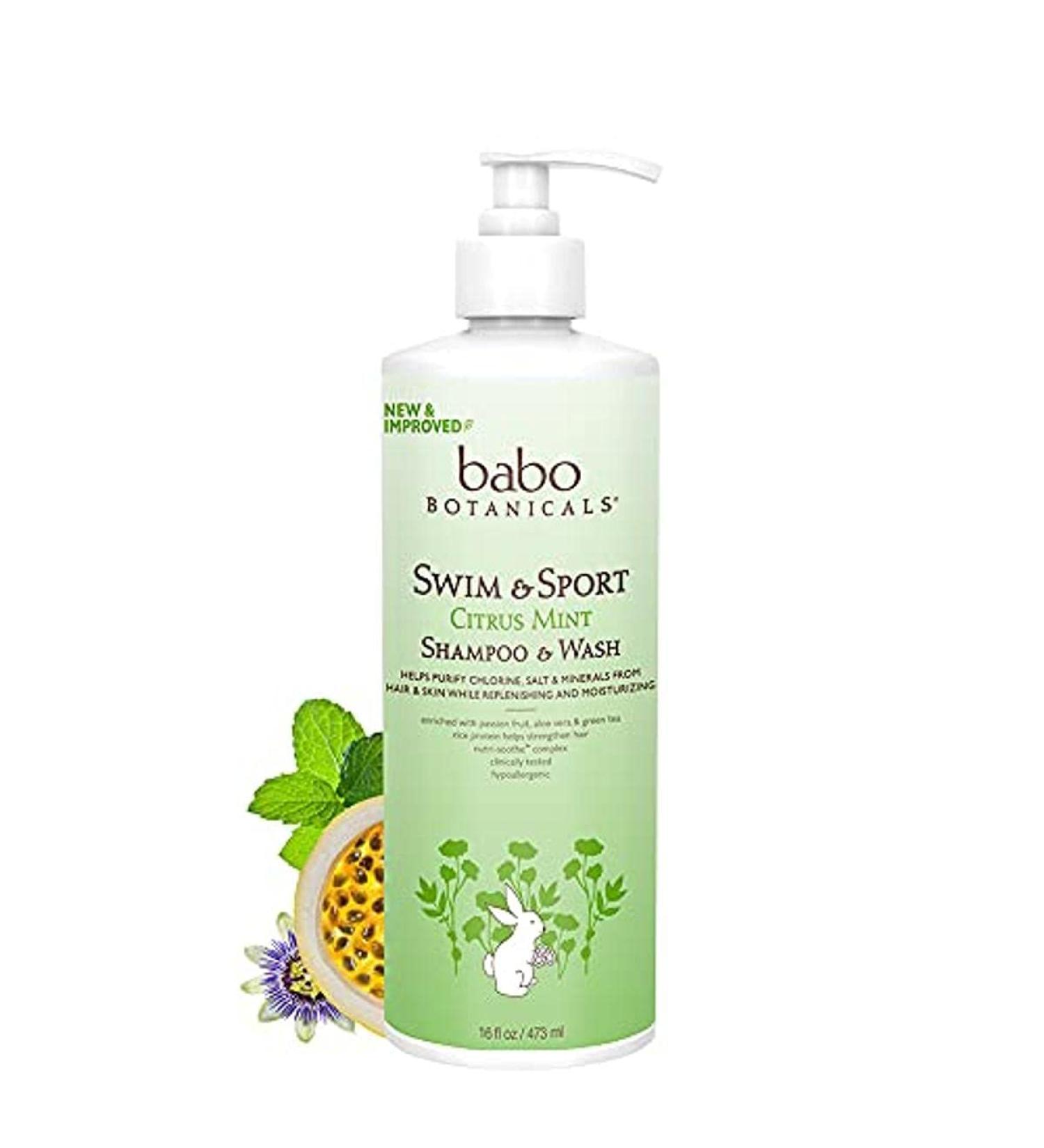 Babo Botanicals 2-in-1 Swim & Sport Shampoo & Wash - Organic Aloe, Passion Fruit Oil, Citrus Mint - Ideal for Babies & Sensitive Skin, 16 oz - Buy Online on SooperMarket.com