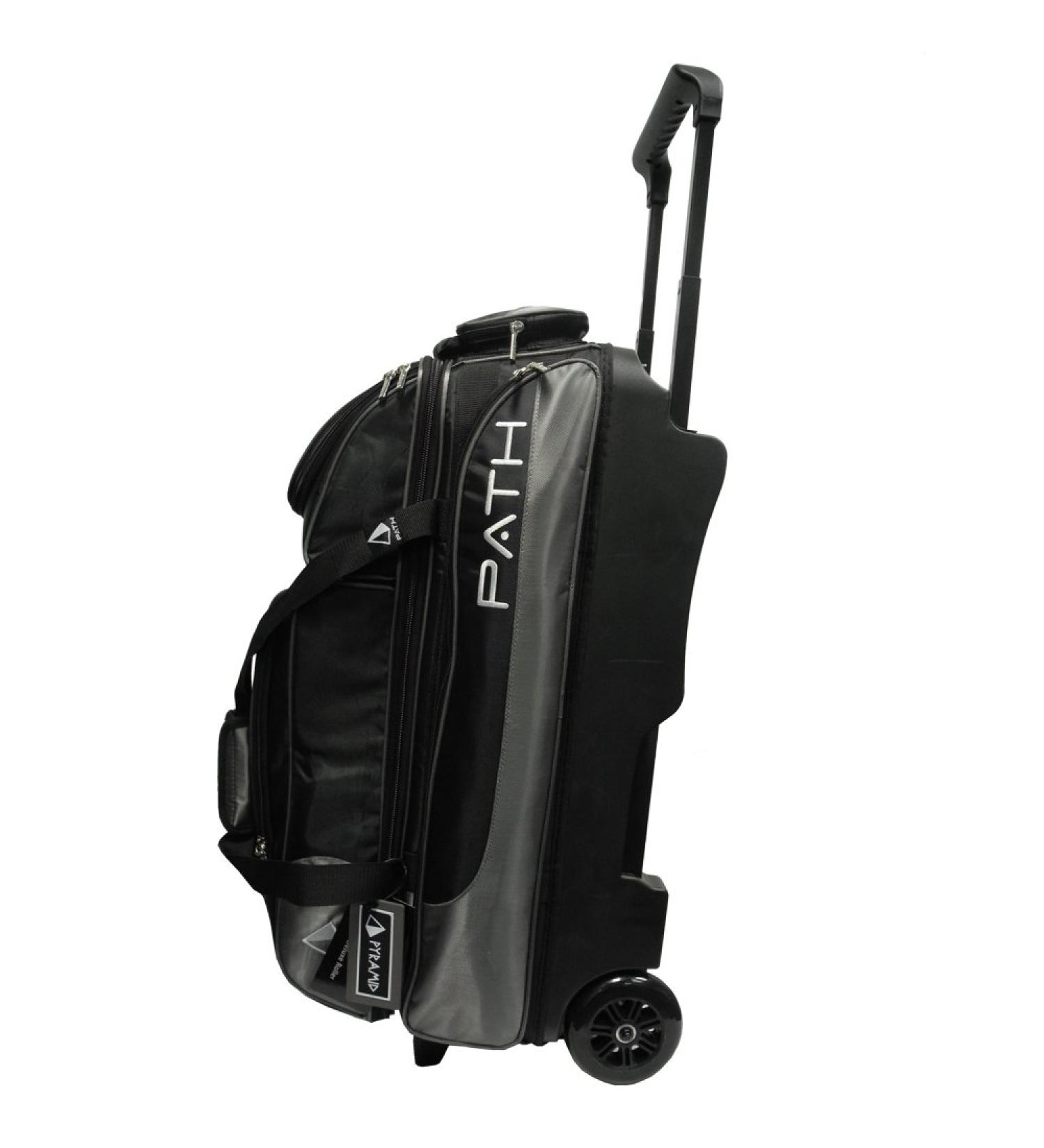 Pyramid Path Triple Premium Deluxe Roller Bowling Bag - Extra Large Shoe Compartment, 5 Pockets, Retractable Handle - Black/Silver - Buy Online on SooperMarket.com
