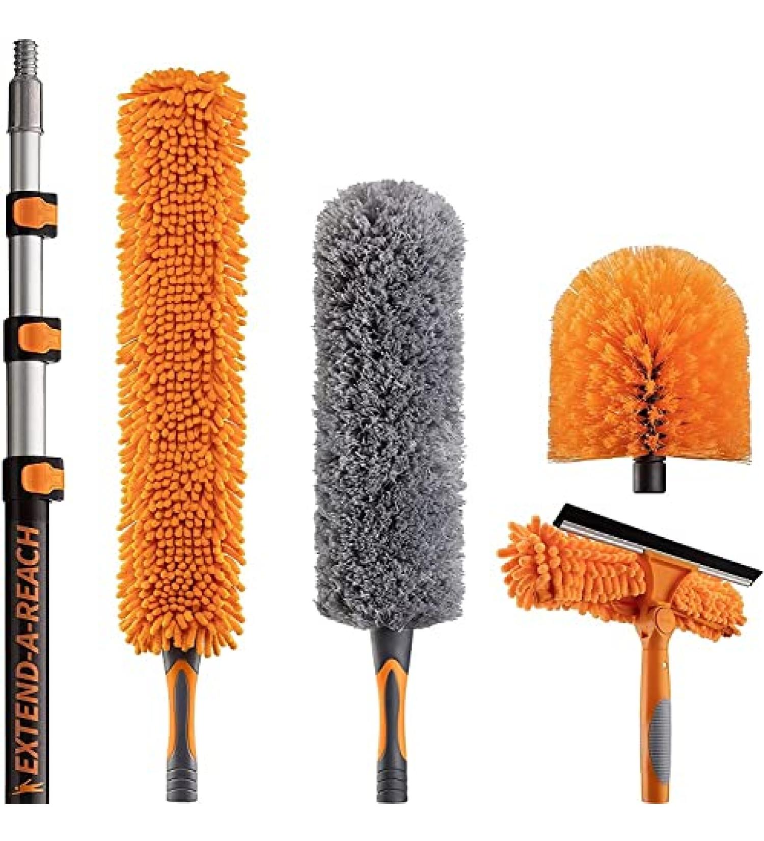 30ft High Reach Duster Kit with Extension Pole - Window Washer, Squeegee, Cobweb & Fan Blade Dusters - Telescopic Cleaning Set for High Ceilings - Buy Online on SooperMarket.com