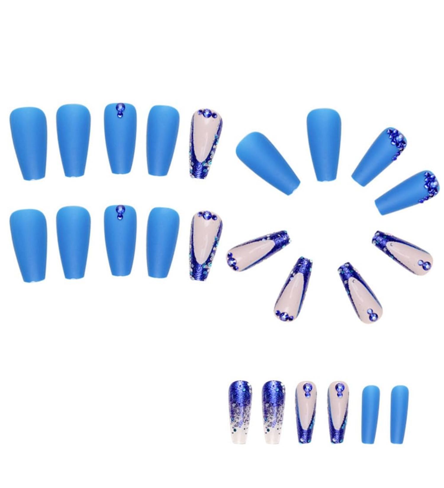 Aflytep Blue French Wearable Nails Wearable Press on Nails False Nail Tips Full Cover Nail Tips Art Finished Nails - Buy Online on SooperMarket.com