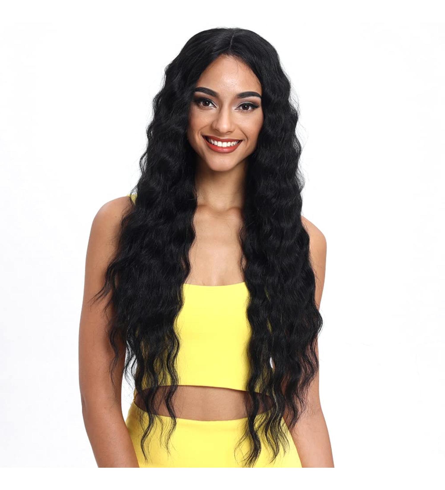 Joedir 30'' Long Wavy Synthetic Lace Front Wig with HD Transparent Lace - 130% Density (Black) - 30 Inch - Buy Online on SooperMarket.com