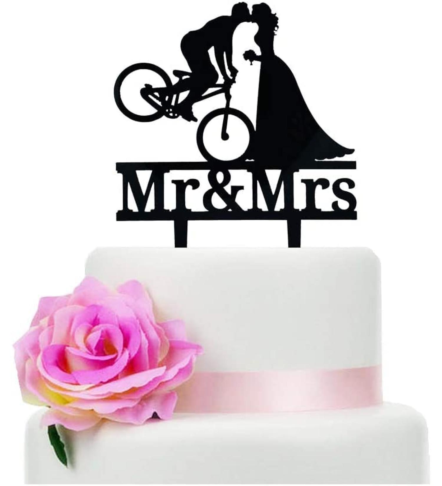 Bicycle Kissing Bride and Groom Wedding Cake Topper Black Acrylic Mr & Mrs Wedding Cake Topper Funny Wedding Cake Topper Bridal Shower Cake Topper - Buy Online on SooperMarket.com